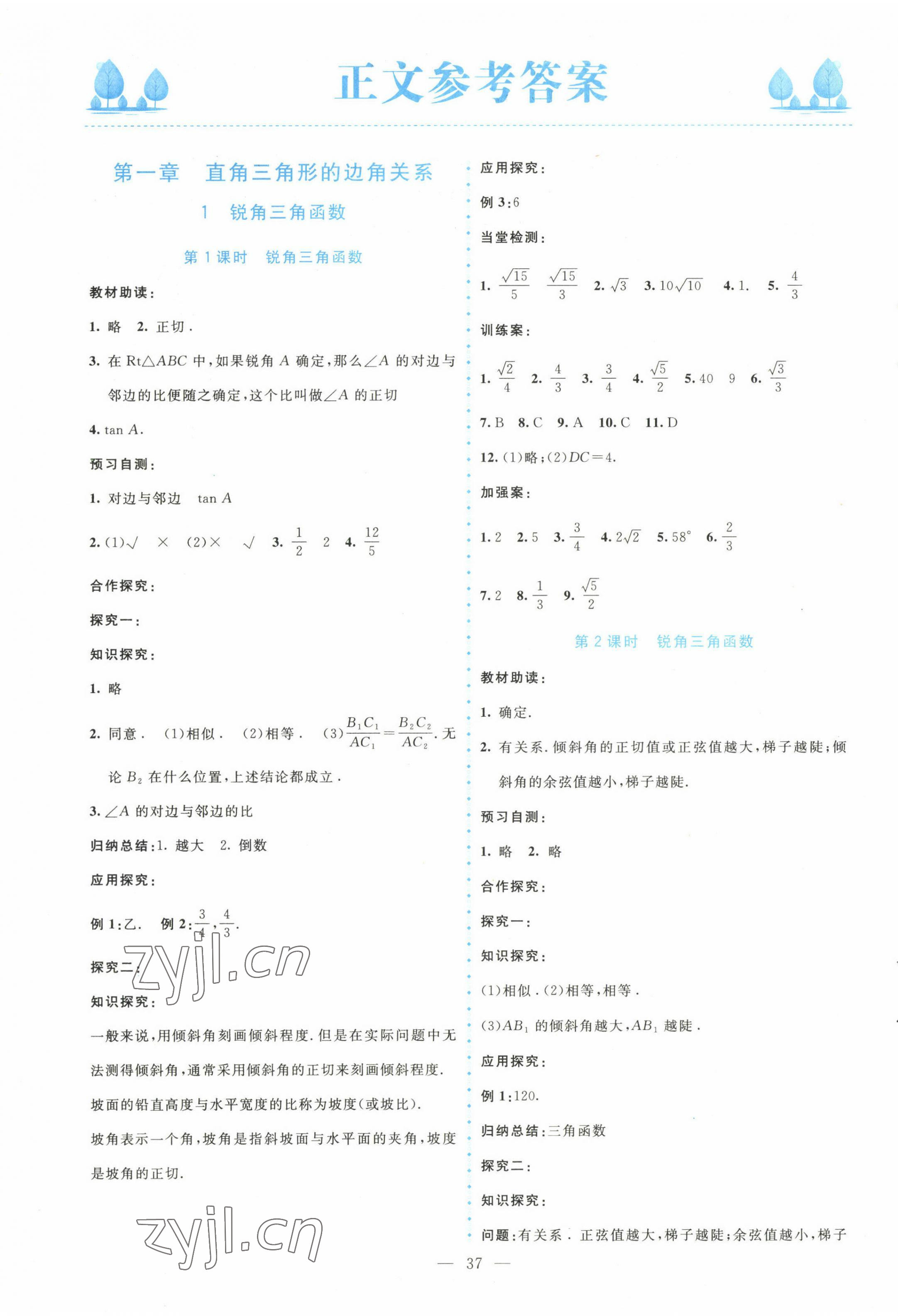 2023年课堂精练九年级数学下册北师大版大庆专版 第1页