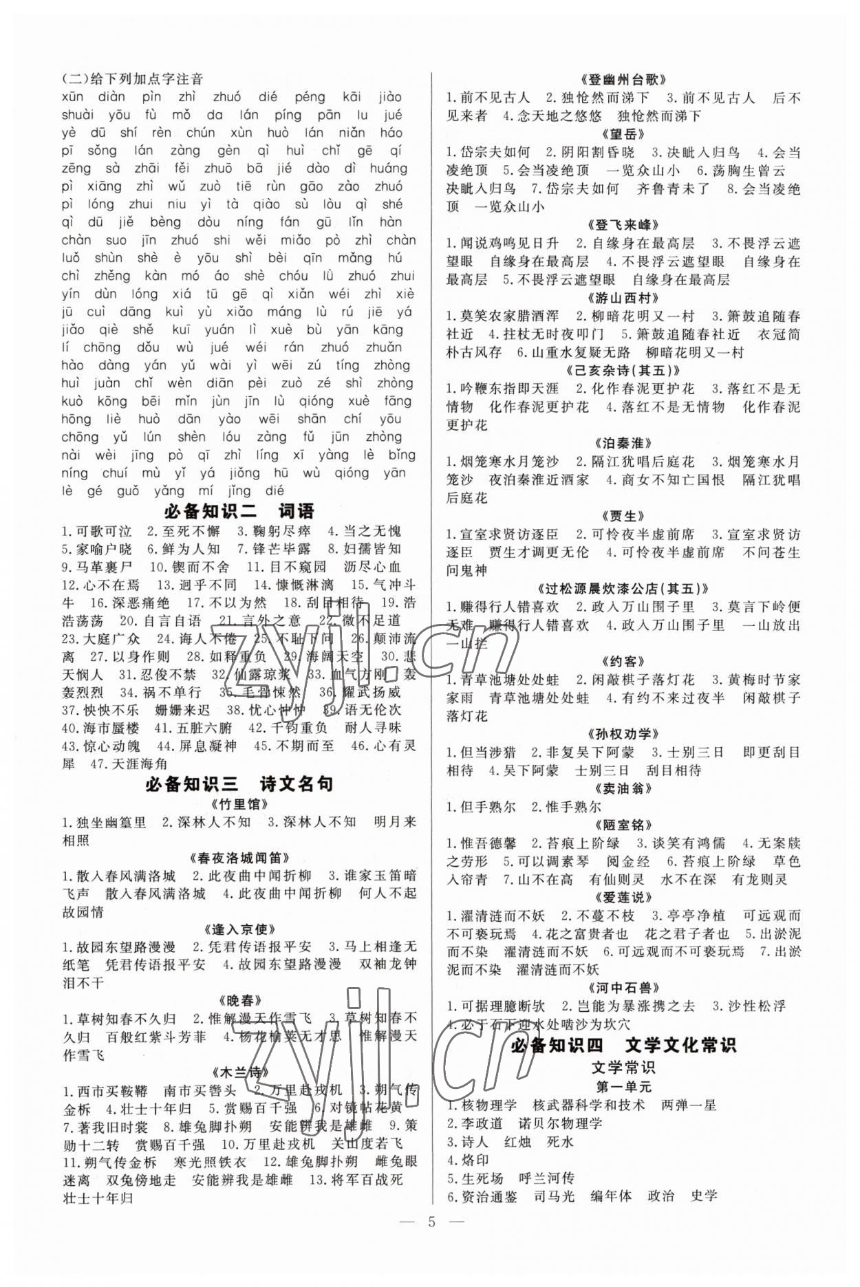 2023年高效備考語文 參考答案第5頁
