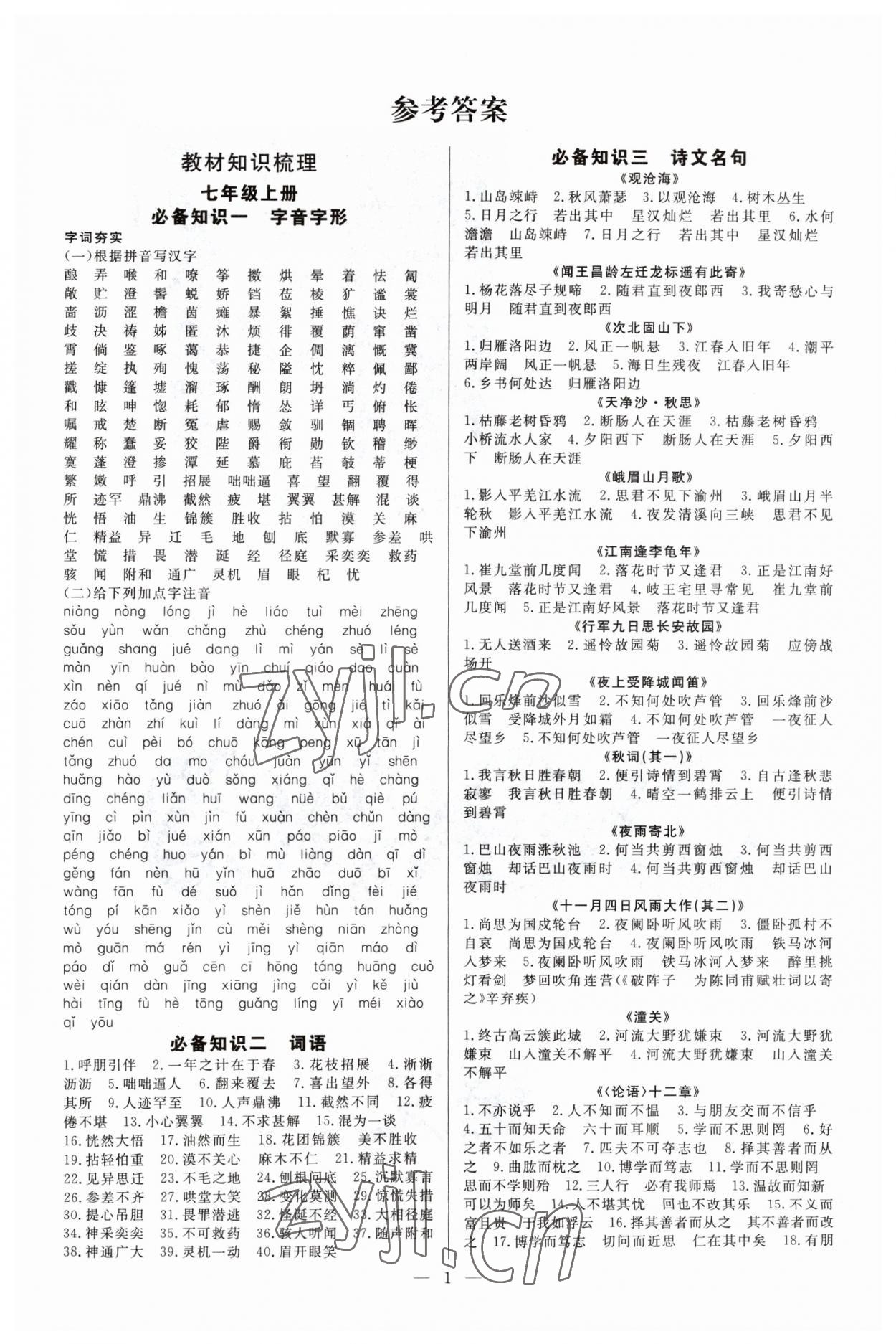 2023年高效備考語文 參考答案第1頁