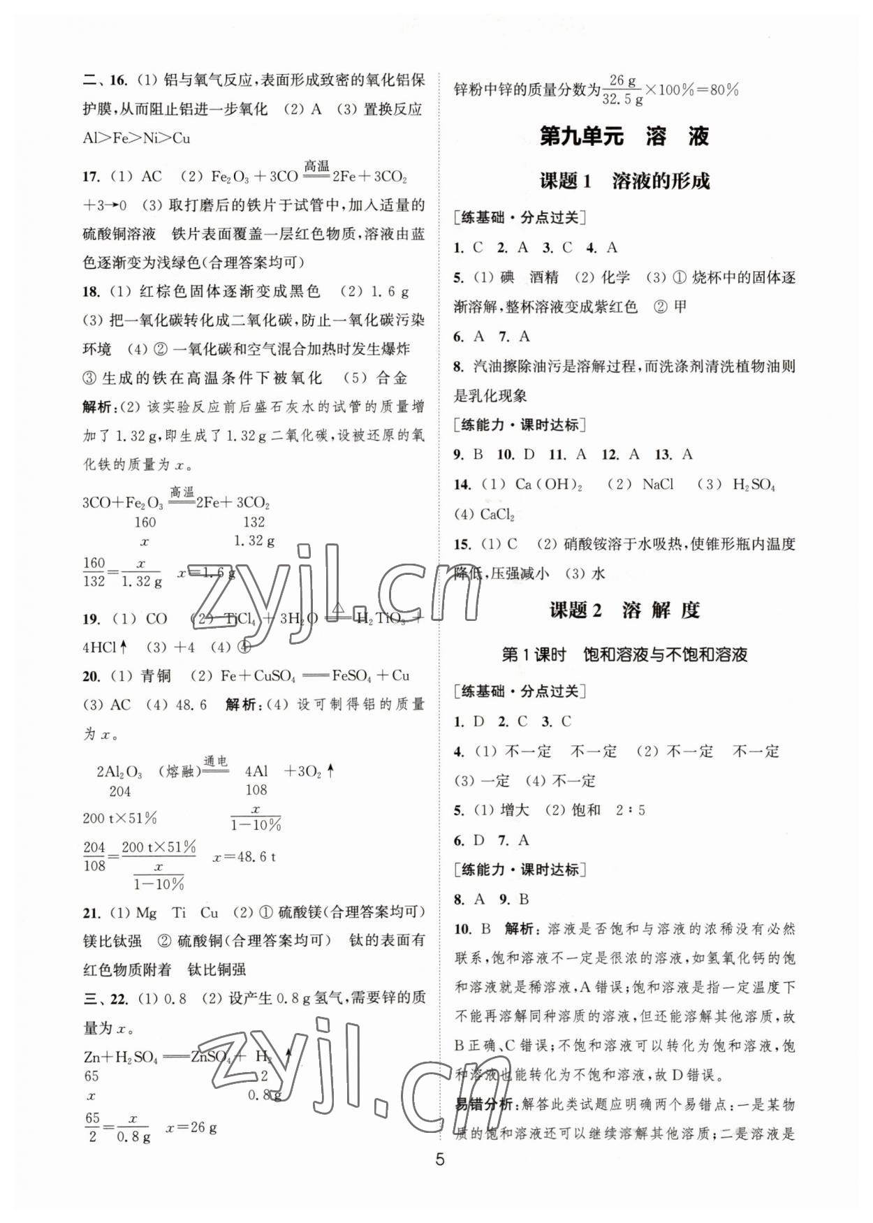 2023年通城學(xué)典小題精練九年級(jí)化學(xué)下冊(cè)人教版 參考答案第5頁(yè)