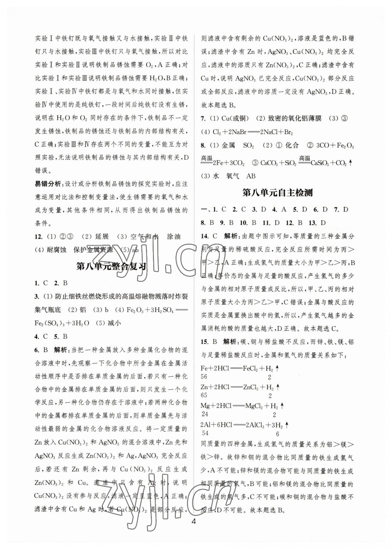 2023年通城學典小題精練九年級化學下冊人教版 參考答案第4頁