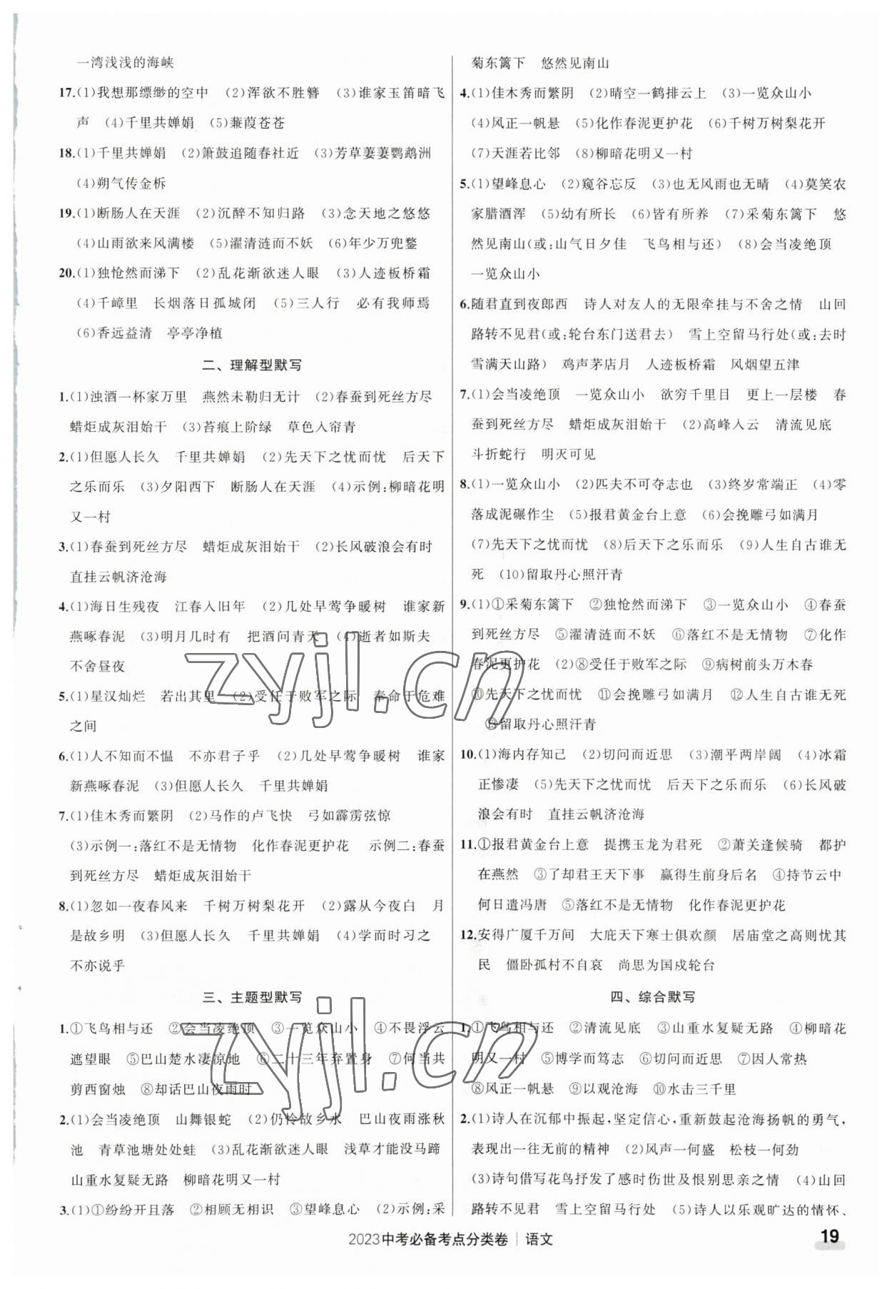 2023年中考必备考点分类卷语文 参考答案第19页