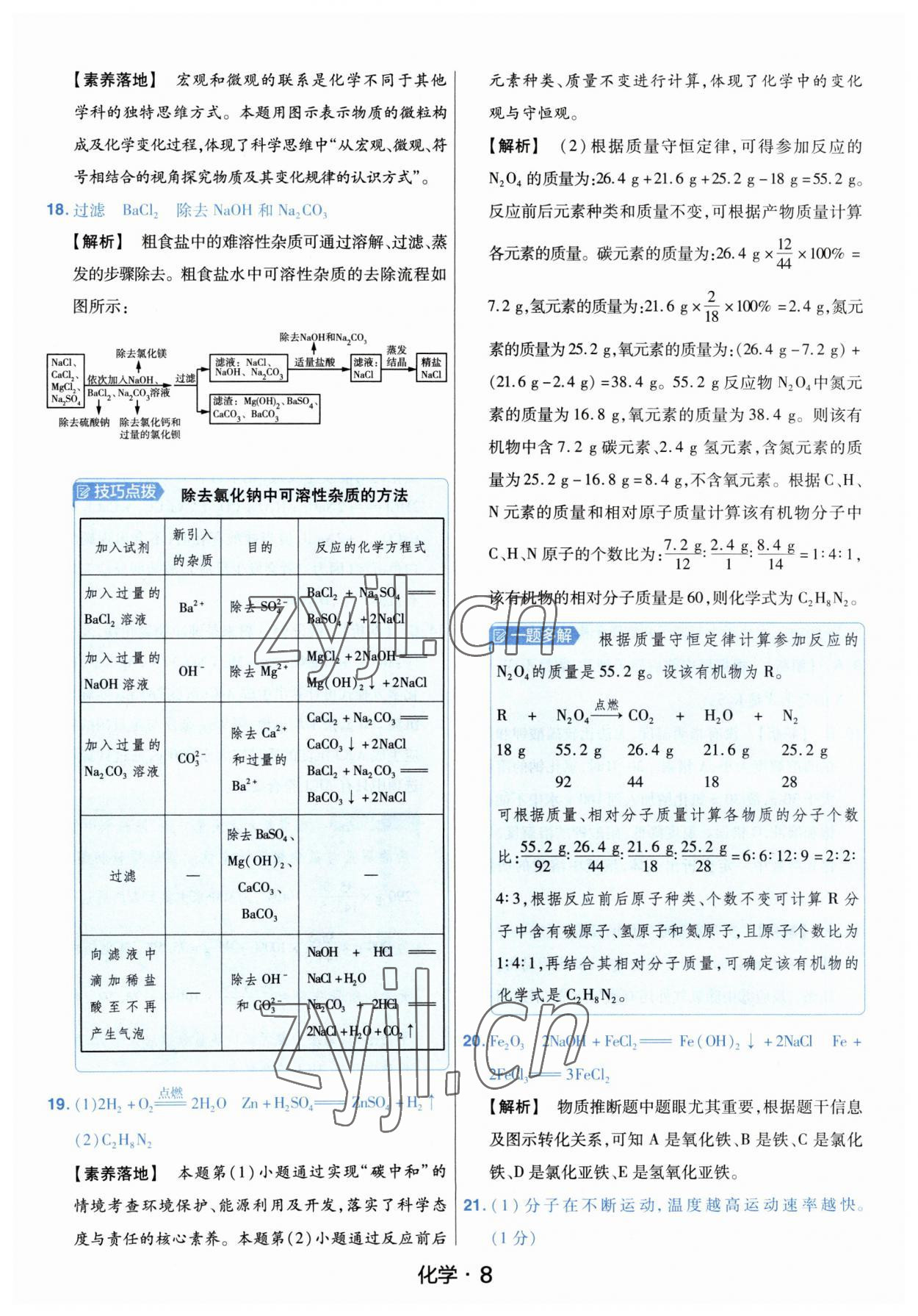 2023年金考卷中考45套匯編化學(xué)河南專版紫色封面 參考答案第8頁