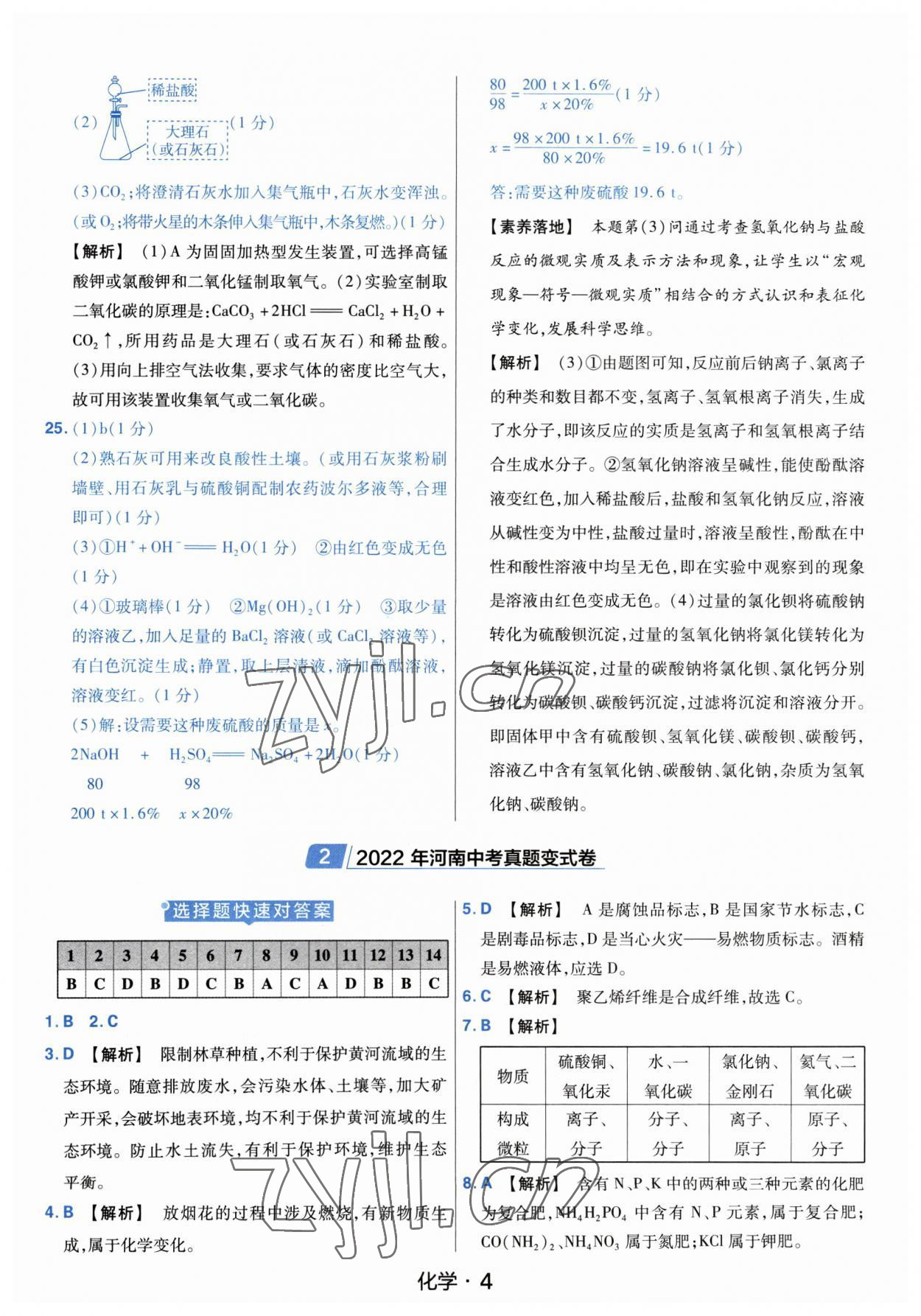 2023年金考卷中考45套匯編化學(xué)河南專版紫色封面 參考答案第4頁