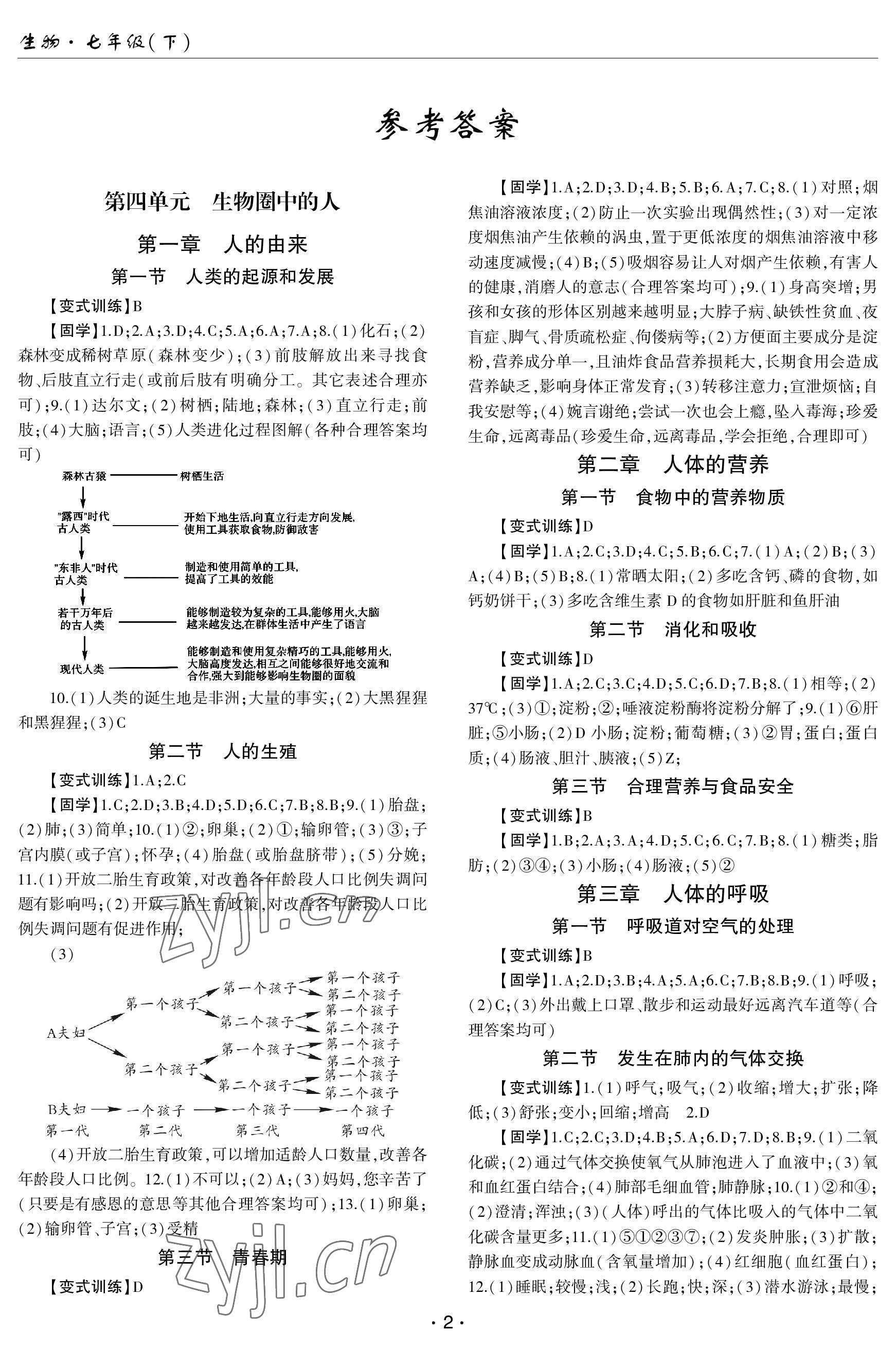 2023年理科愛好者七年級生物下冊人教版第21期 參考答案第1頁