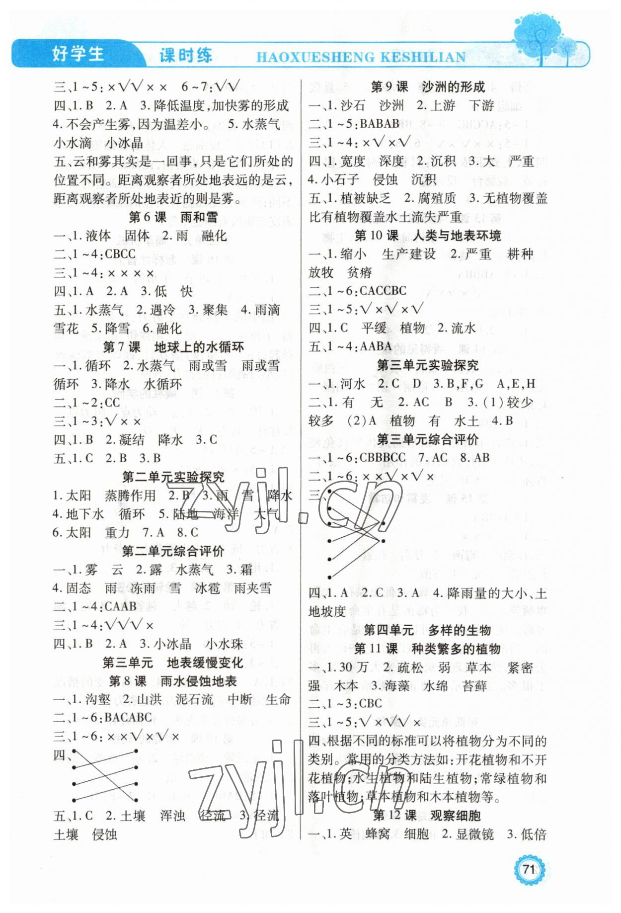 2023年好學(xué)生課時練五年級科學(xué)下冊冀教版 參考答案第2頁