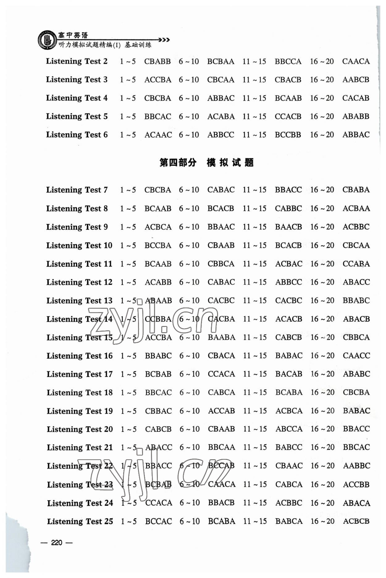 2023年高中英语听力模拟试卷精编高中英语 参考答案第2页