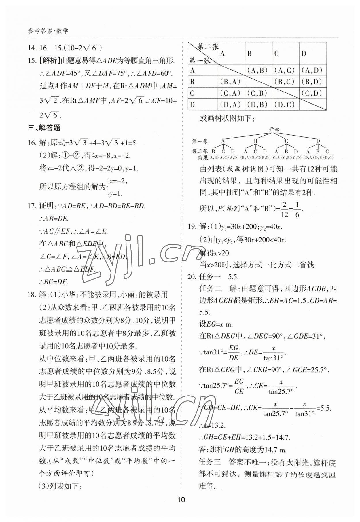 2023年中考試題探究試題薈萃數學山西專版&nbsp;參考答案第10頁