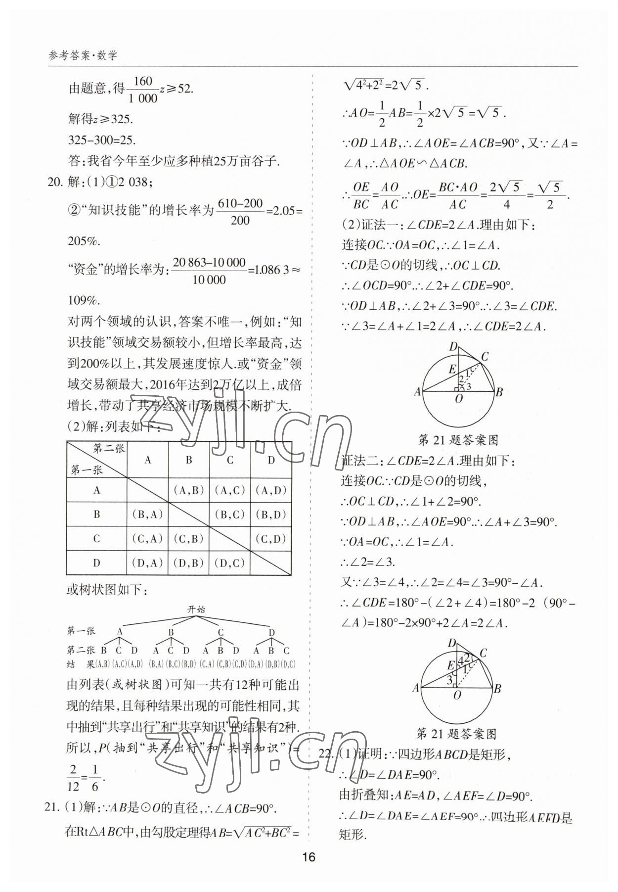 2023年中考試題探究試題薈萃數學山西專版&nbsp;參考答案第16頁