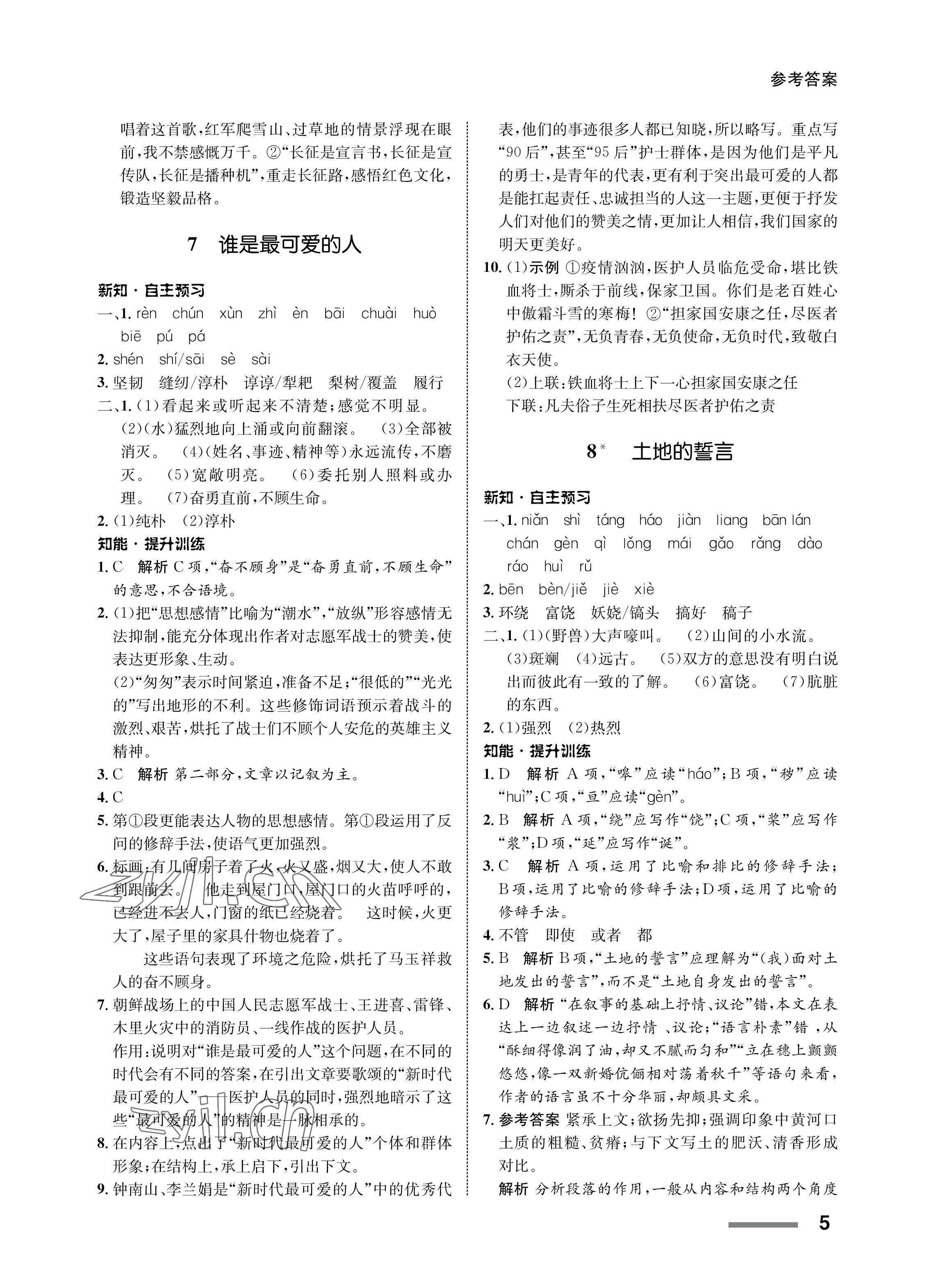 2023年配套綜合練習(xí)甘肅七年級(jí)語文下冊(cè)人教版 第5頁