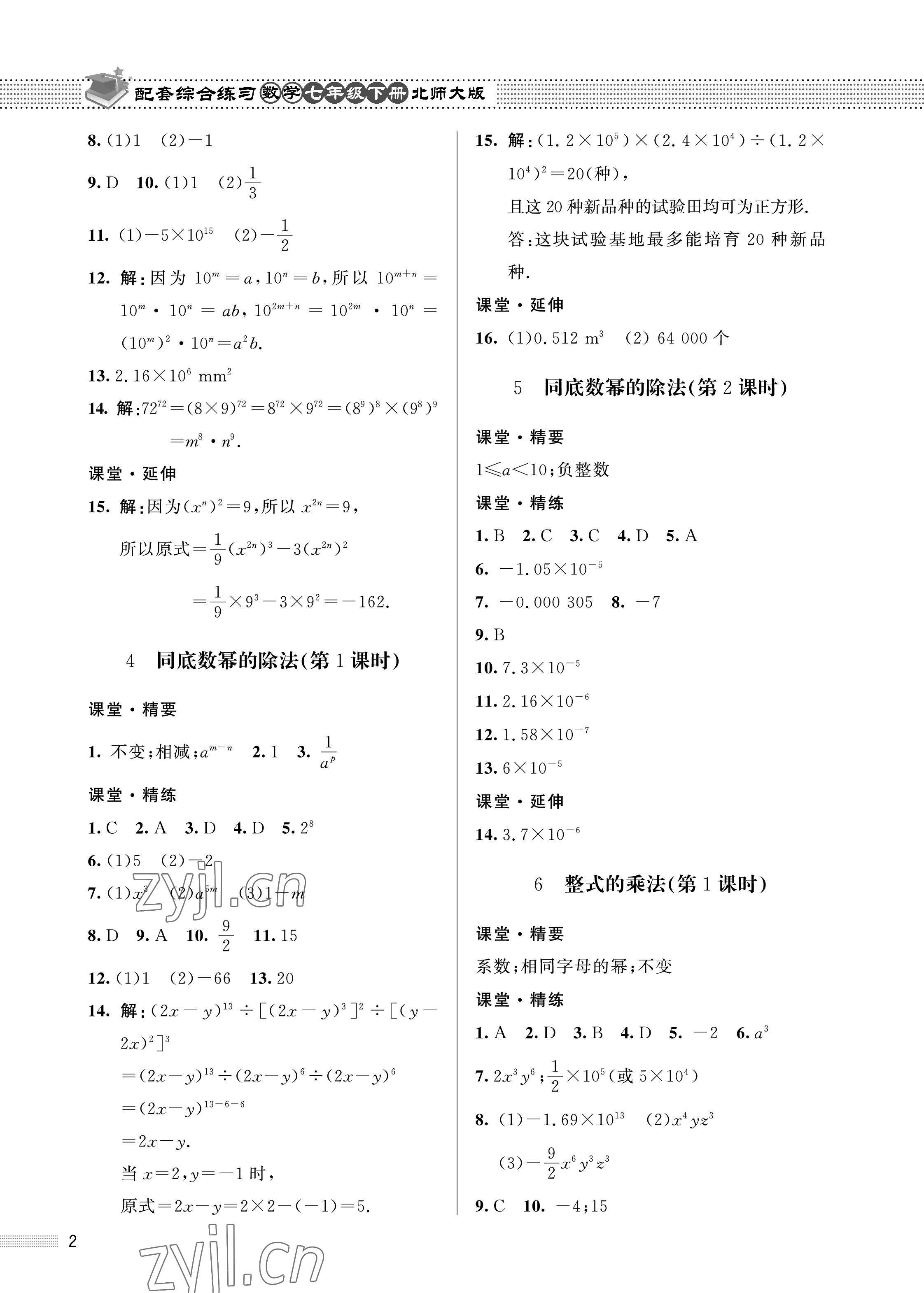 2023年配套綜合練習甘肅七年級數(shù)學下冊北師大版 第2頁