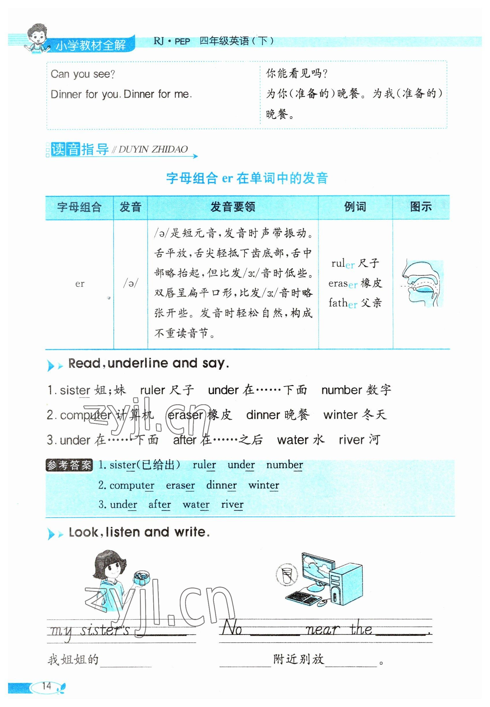 2023年教材课本四年级英语下册人教版 参考答案第14页