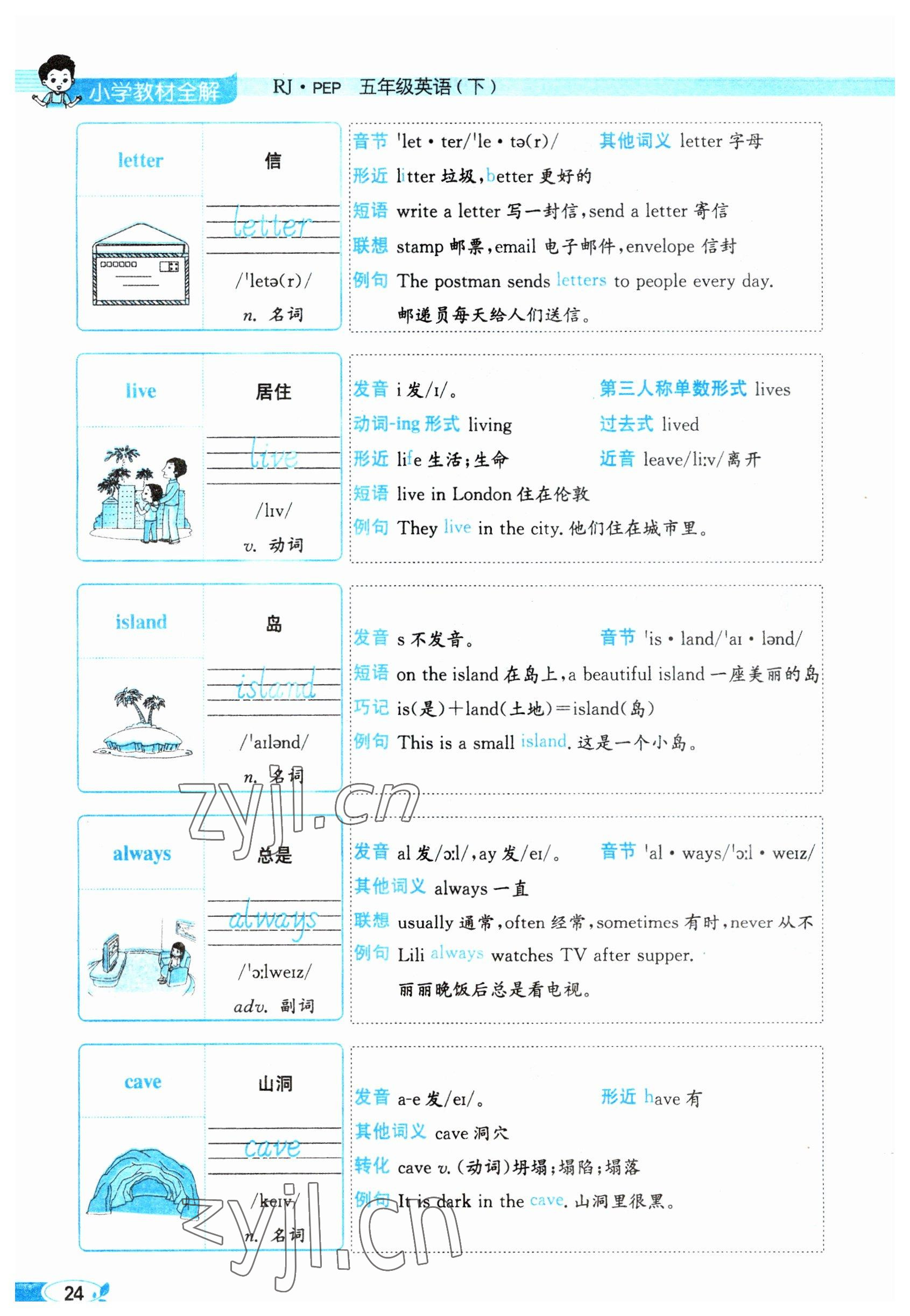 2023年教材課本五年級英語下冊人教版 參考答案第24頁