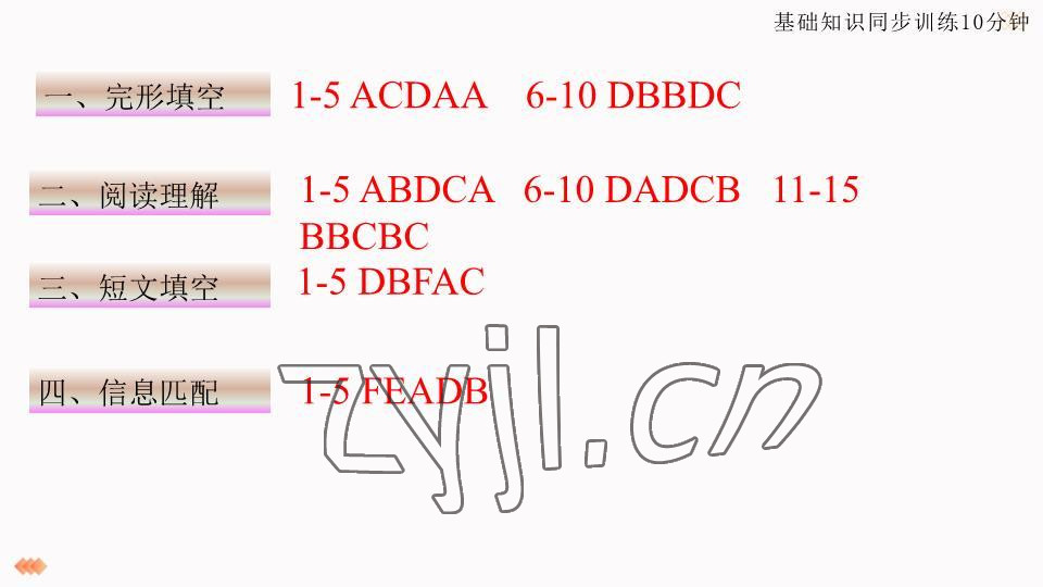 2023年基礎(chǔ)知識同步訓(xùn)練10分鐘八年級英語下冊滬教版深圳專版 參考答案第41頁
