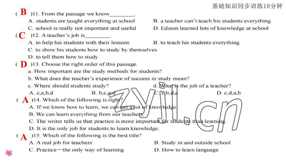 2023年基礎知識同步訓練10分鐘八年級英語下冊滬教版深圳專版 參考答案第31頁