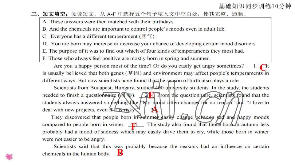 2023年基礎(chǔ)知識同步訓(xùn)練10分鐘八年級英語下冊滬教版深圳專版 參考答案第32頁