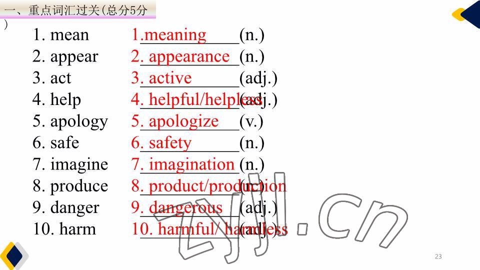 2023年基礎知識同步訓練10分鐘七年級英語下冊滬教版深圳專版 參考答案第54頁