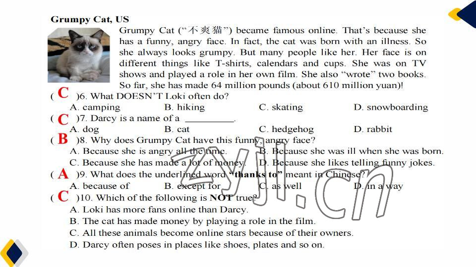 2023年基礎知識同步訓練10分鐘七年級英語下冊滬教版深圳專版 參考答案第10頁