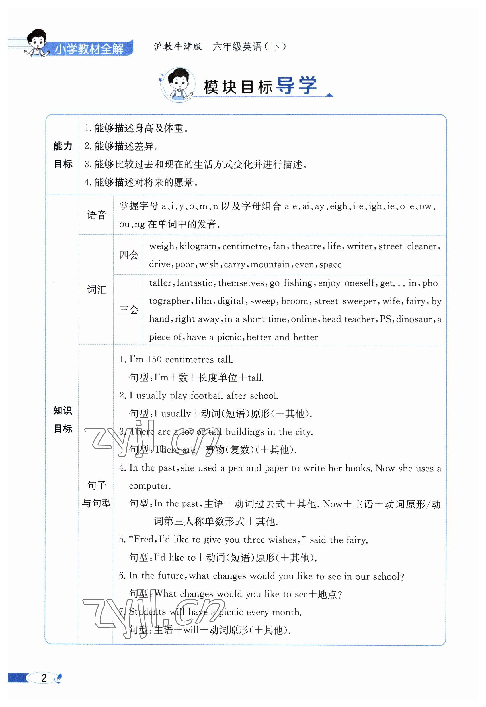 2023年教材課本六年級英語下冊滬教版 參考答案第2頁