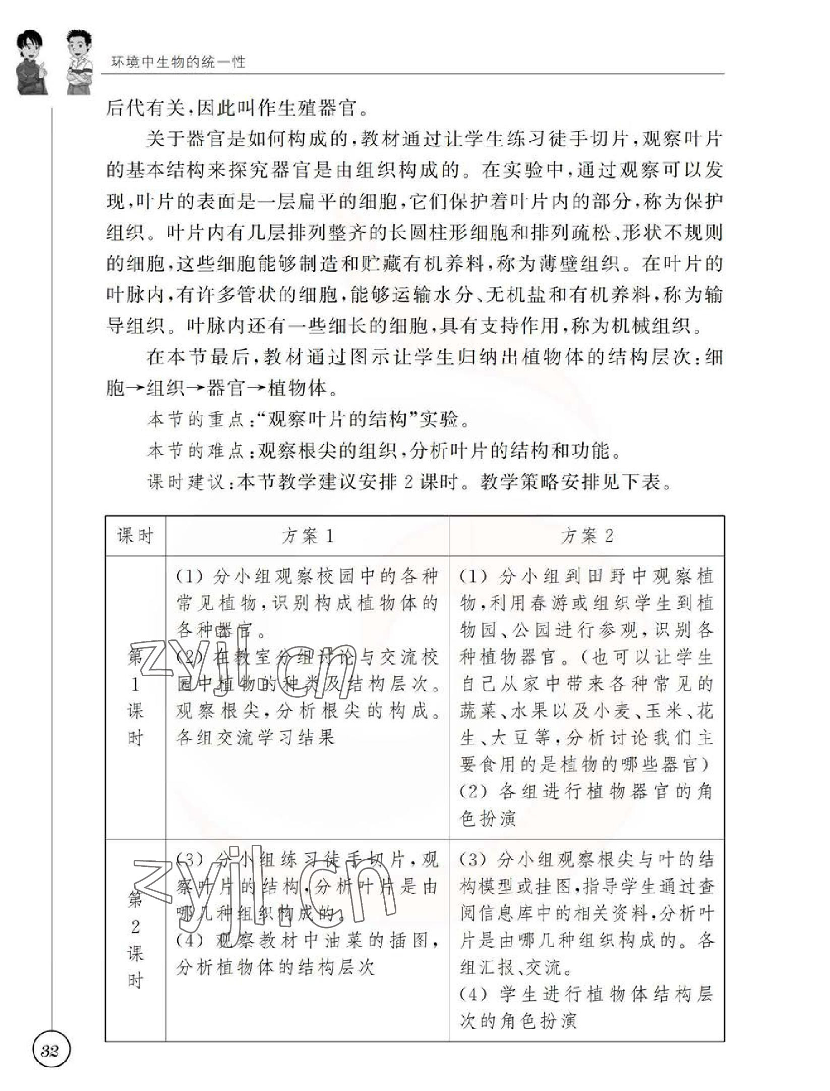 2023年教材課本七年級生物下冊蘇科版 參考答案第32頁