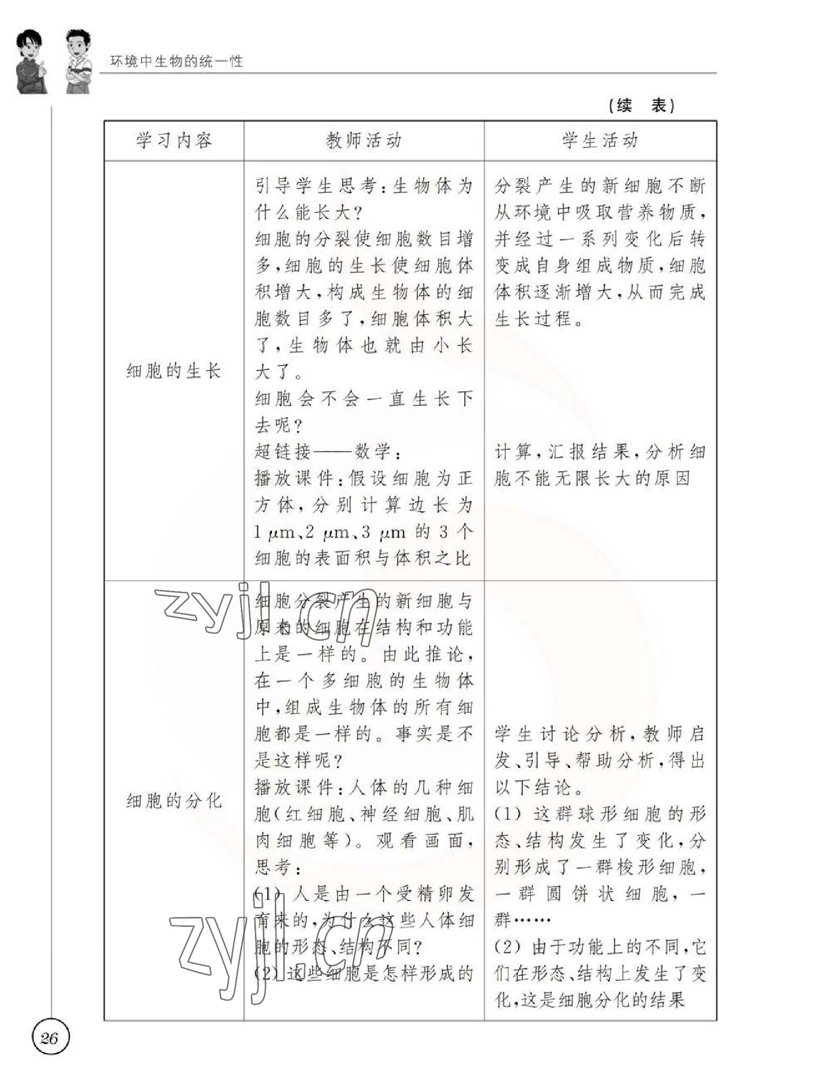 2023年教材課本七年級生物下冊蘇科版 參考答案第26頁
