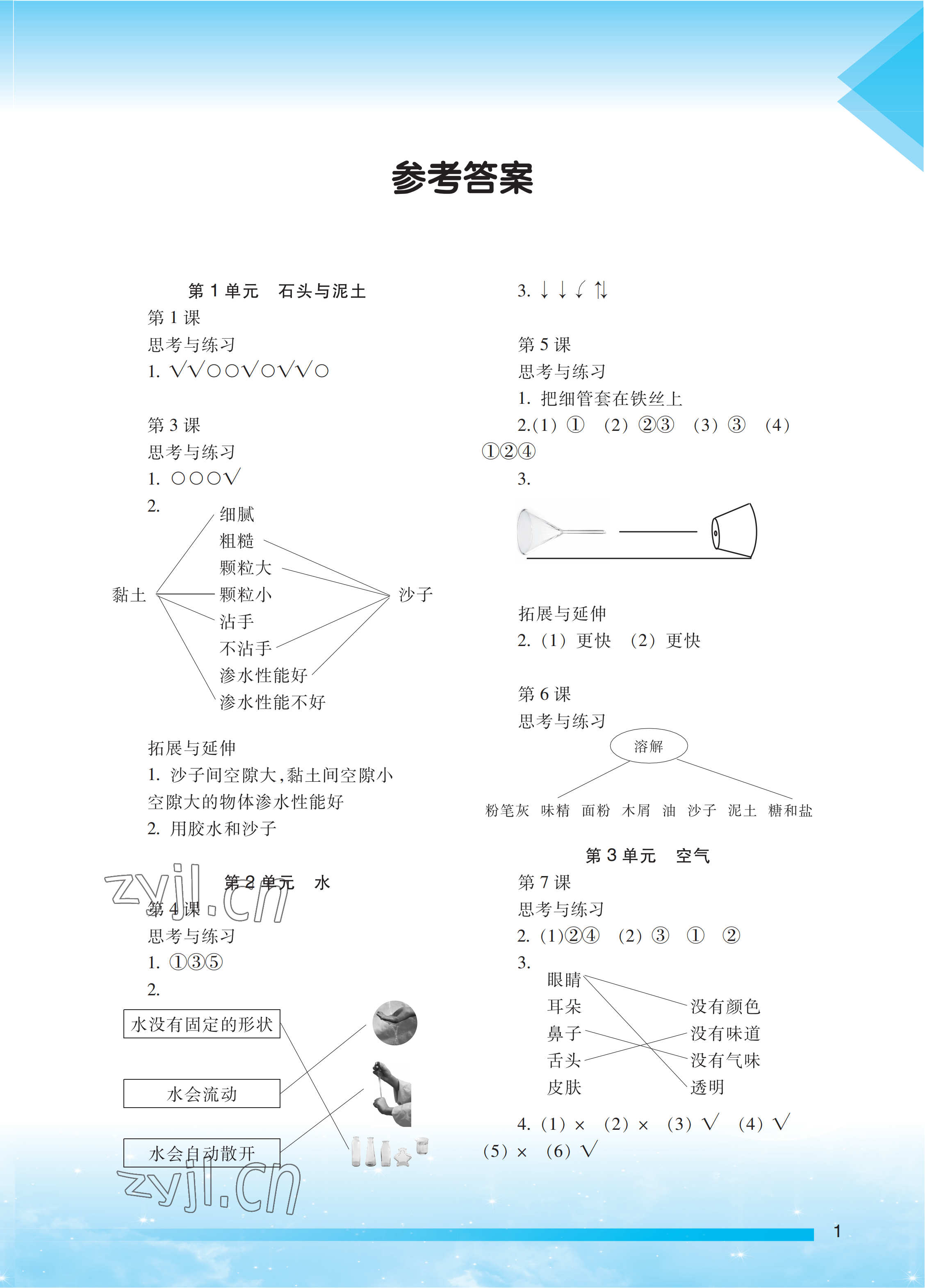 2023年小学科学实验册一年级下册苏教版 参考答案第1页