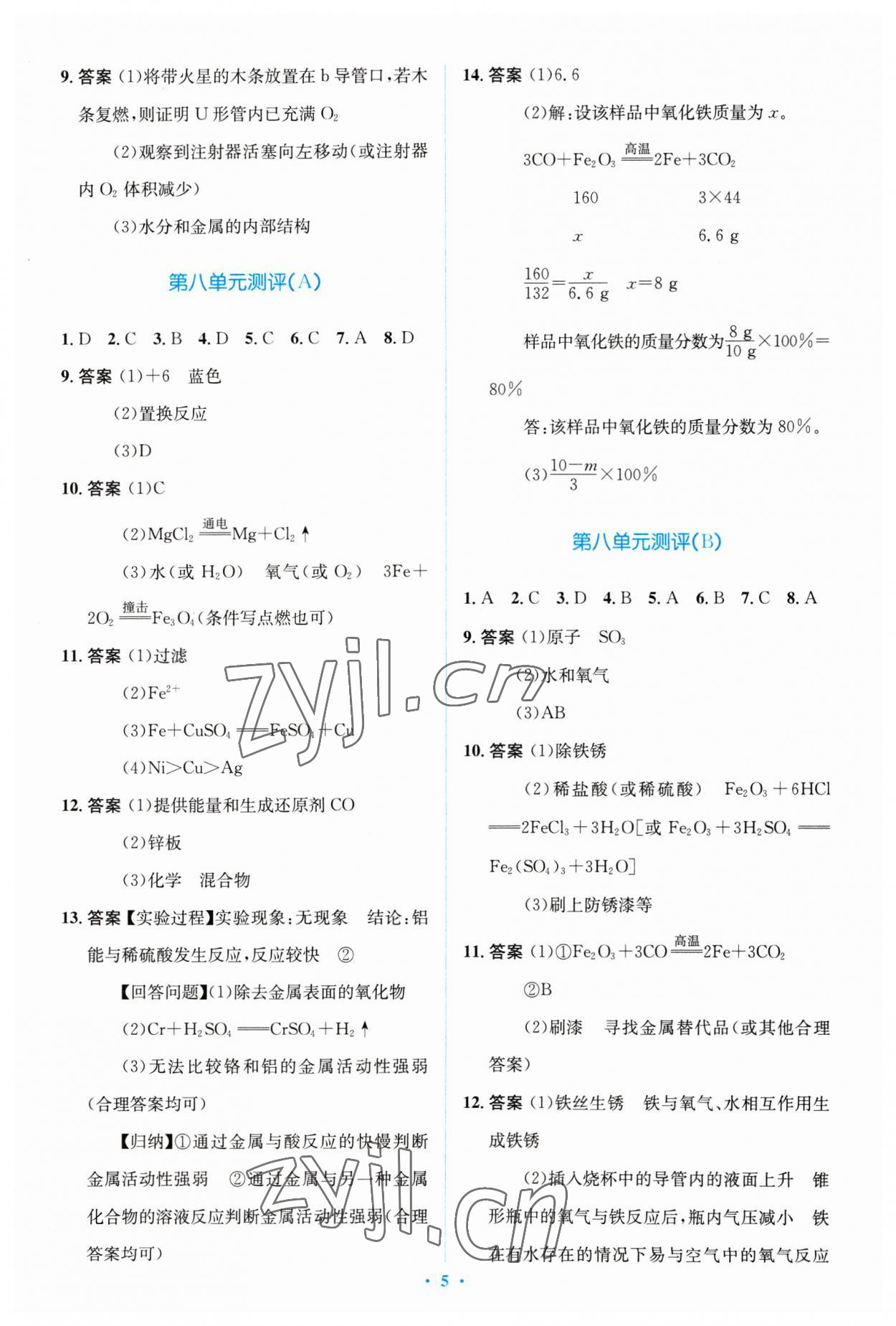 2023年人教金学典同步解析与测评学考练九年级化学下册人教版广东专版 参考答案第5页