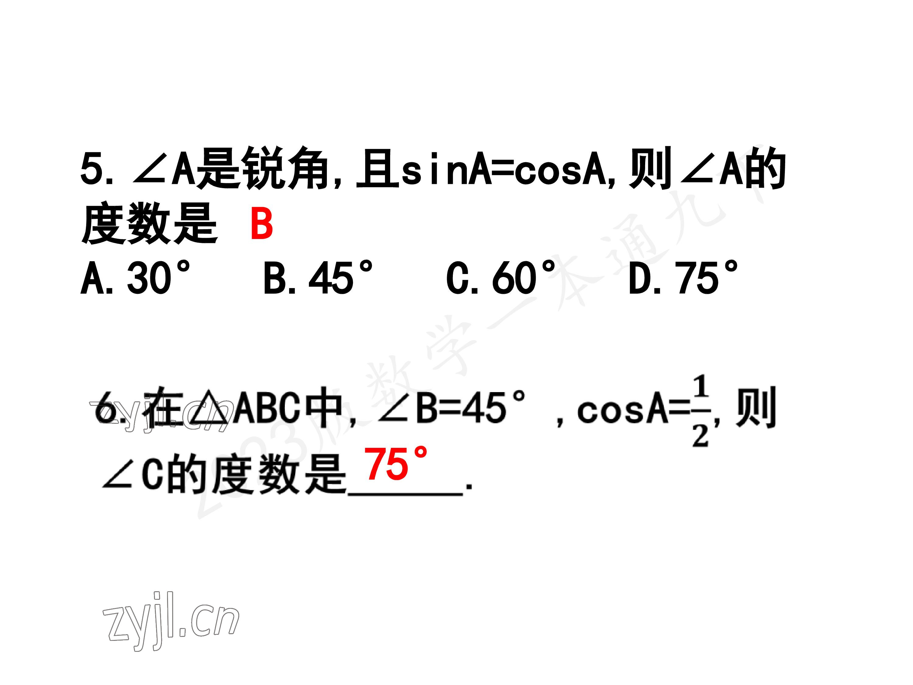 2023年一本通武汉出版社九年级数学下册北师大版 参考答案第26页