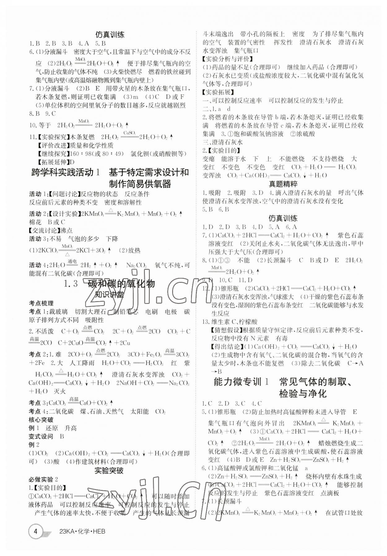 2023年金太阳教育金太阳考案化学河北专版 参考答案第4页