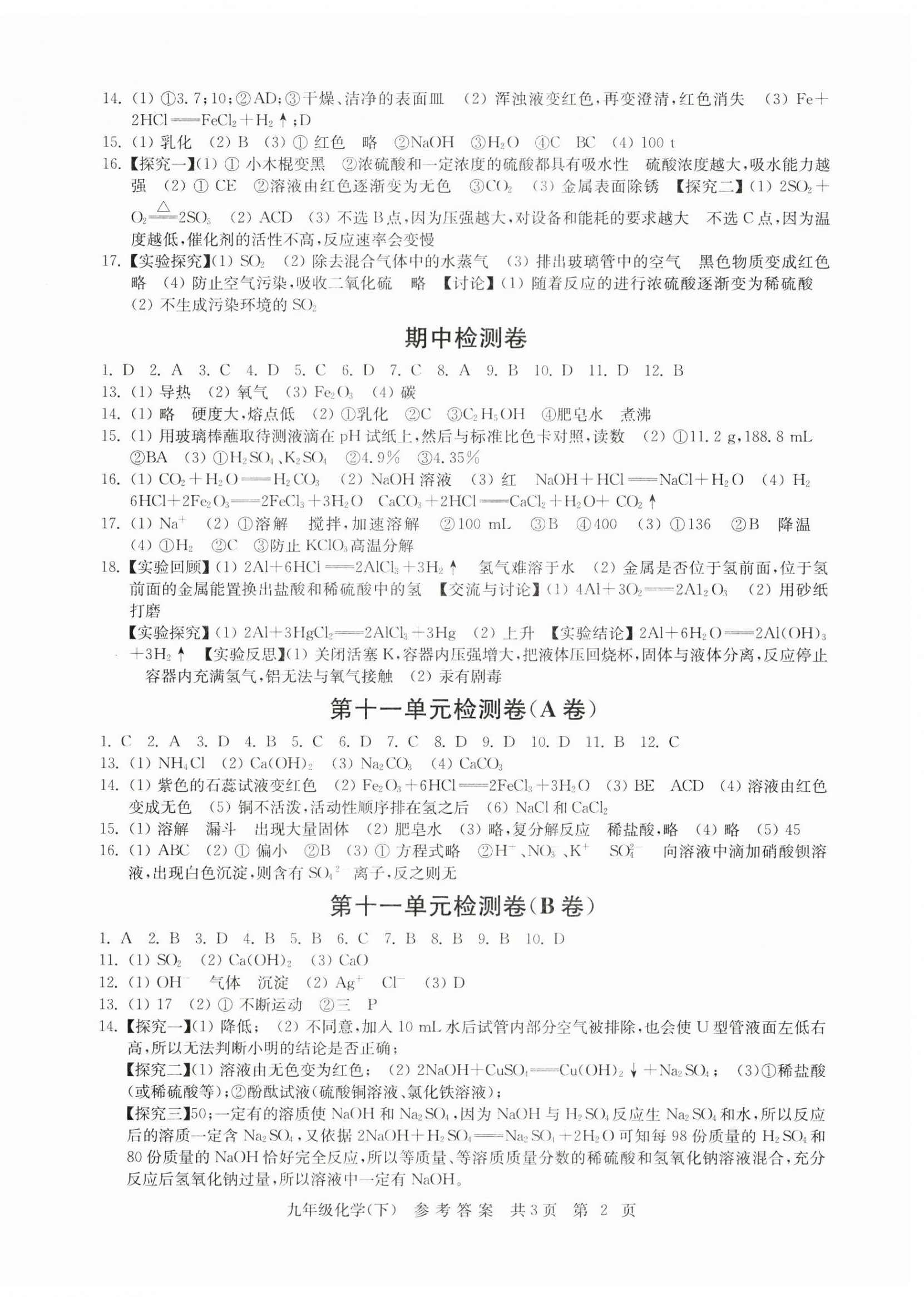 2023年伴你学单元达标测试卷九年级化学下册人教版 参考答案第2页