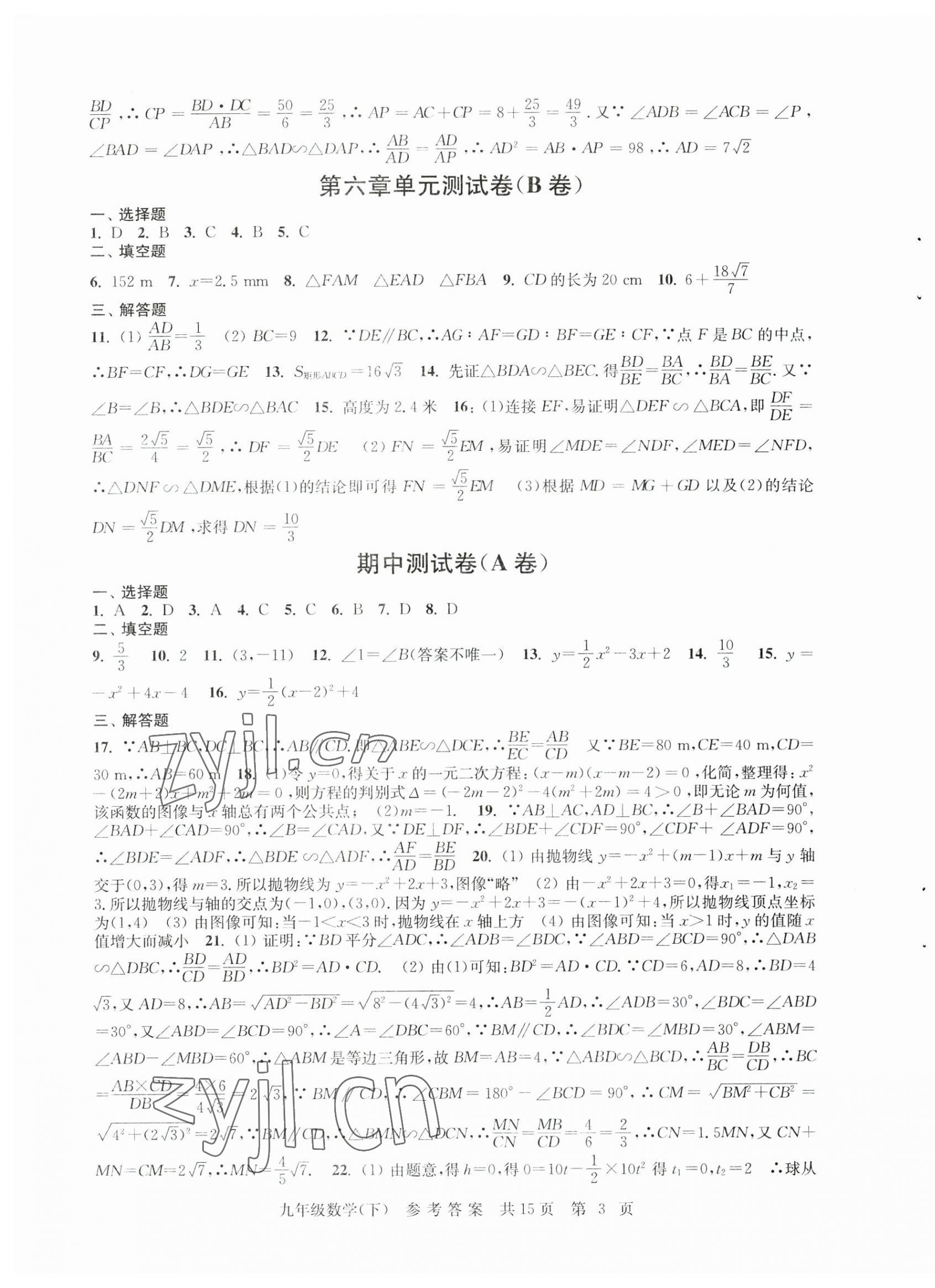 2023年伴你學(xué)單元達(dá)標(biāo)測(cè)試卷九年級(jí)數(shù)學(xué)下冊(cè)蘇科版 參考答案第3頁(yè)