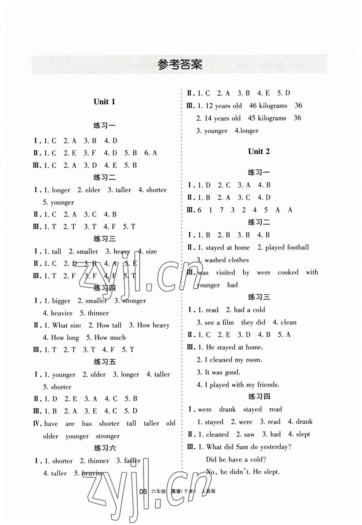 2023年學習之友六年級英語下冊人教版 參考答案第1頁