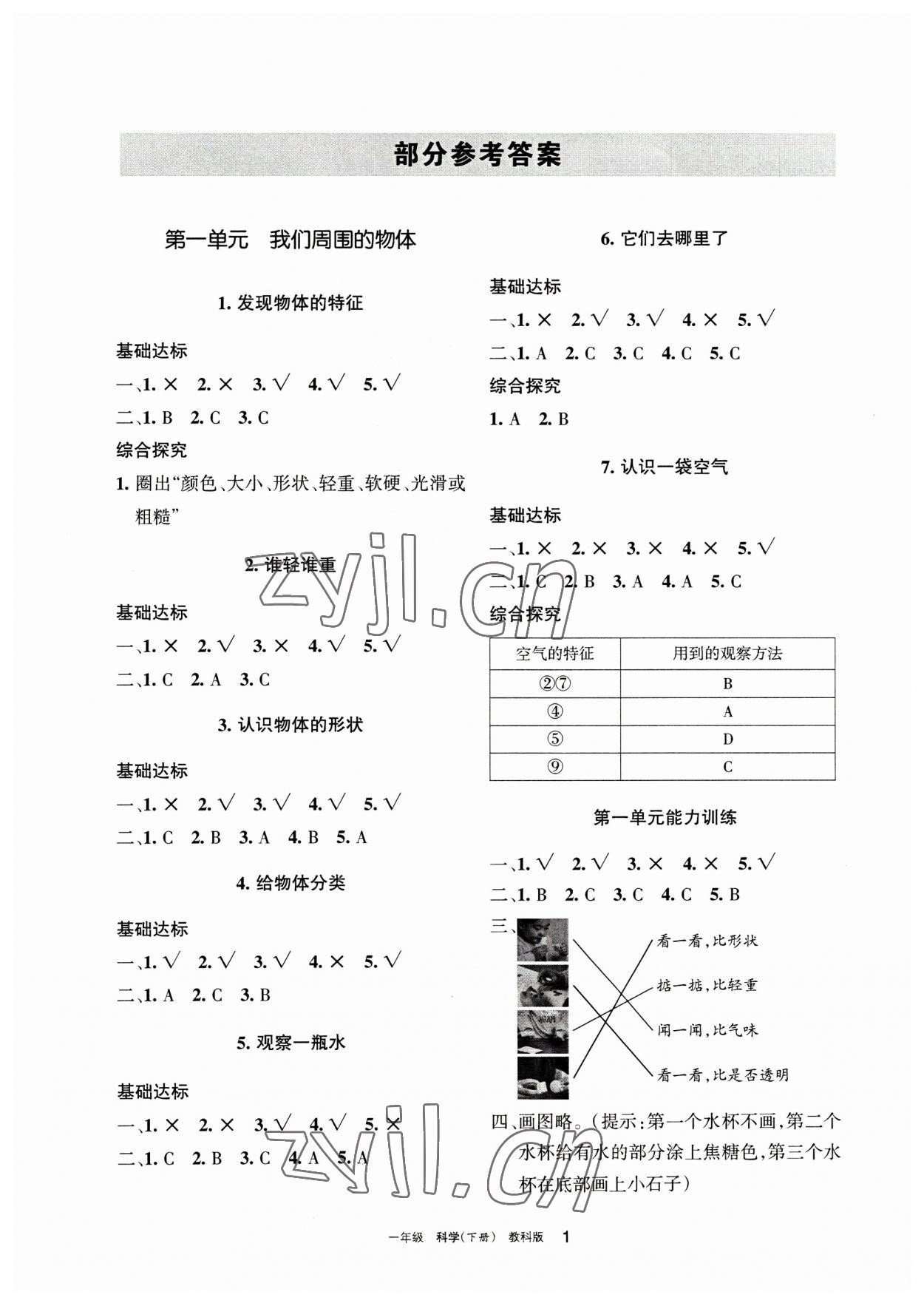 2023年學(xué)習(xí)之友一年級科學(xué)下冊教科版 參考答案第1頁