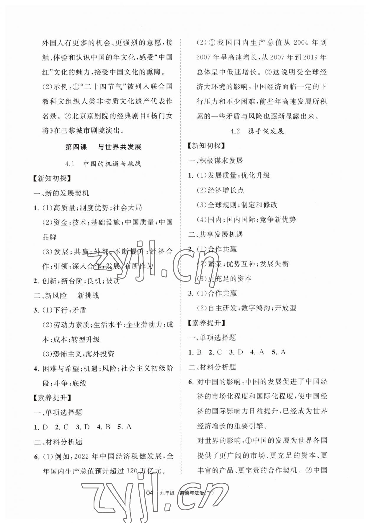 2023年學(xué)習(xí)之友九年級(jí)道德與法治下冊(cè)人教版 參考答案第4頁(yè)