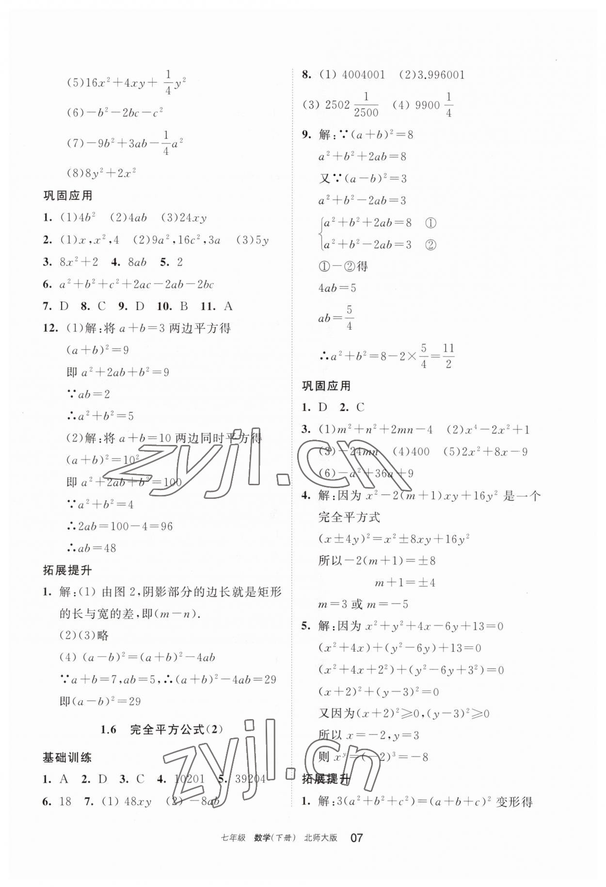 2023年學(xué)習(xí)之友七年級數(shù)學(xué)下冊北師大版 參考答案第7頁