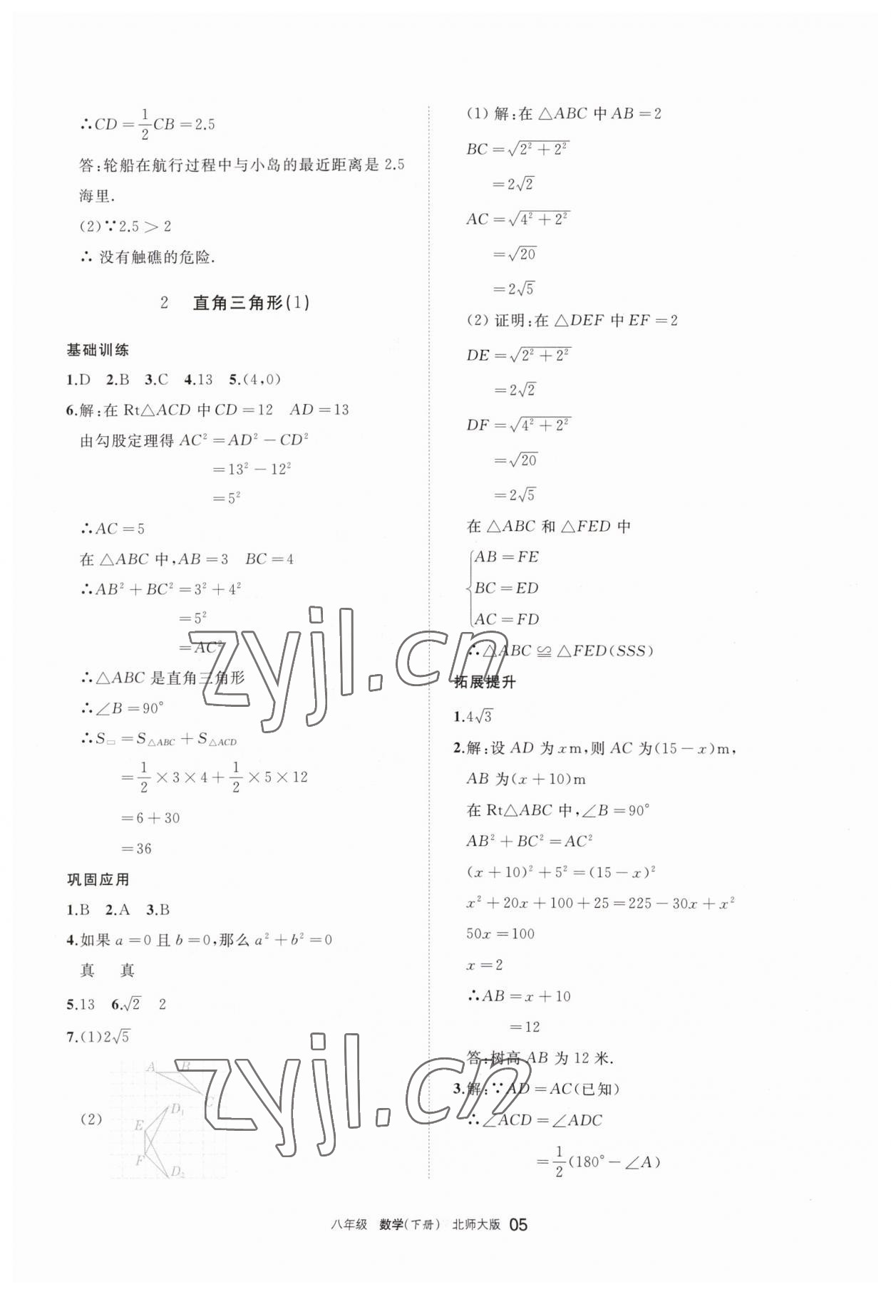 2023年學(xué)習(xí)之友八年級數(shù)學(xué)下冊北師大版 參考答案第5頁