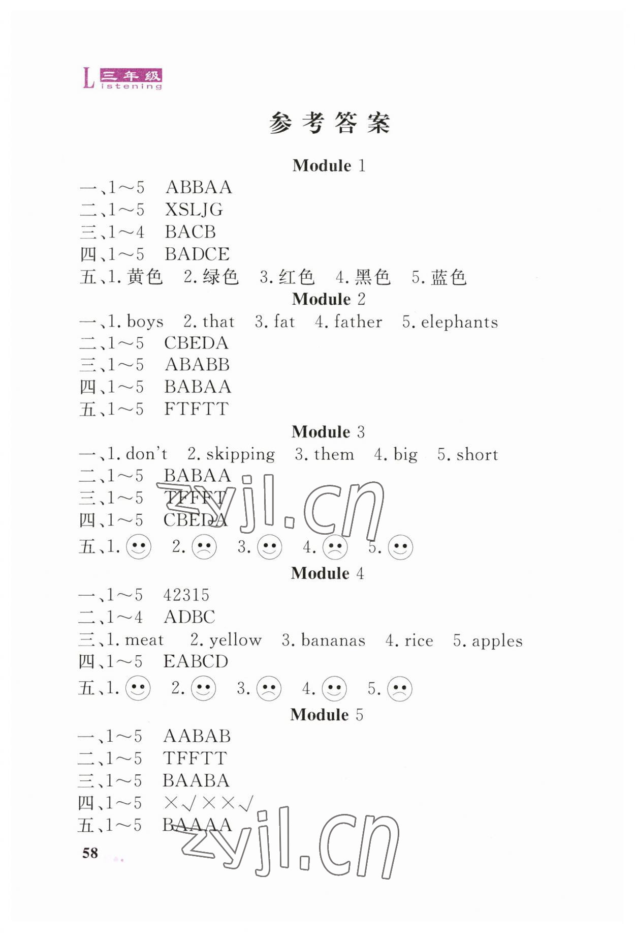 2023年英語同步聽力練習(xí)冊三年級外研版 參考答案第1頁