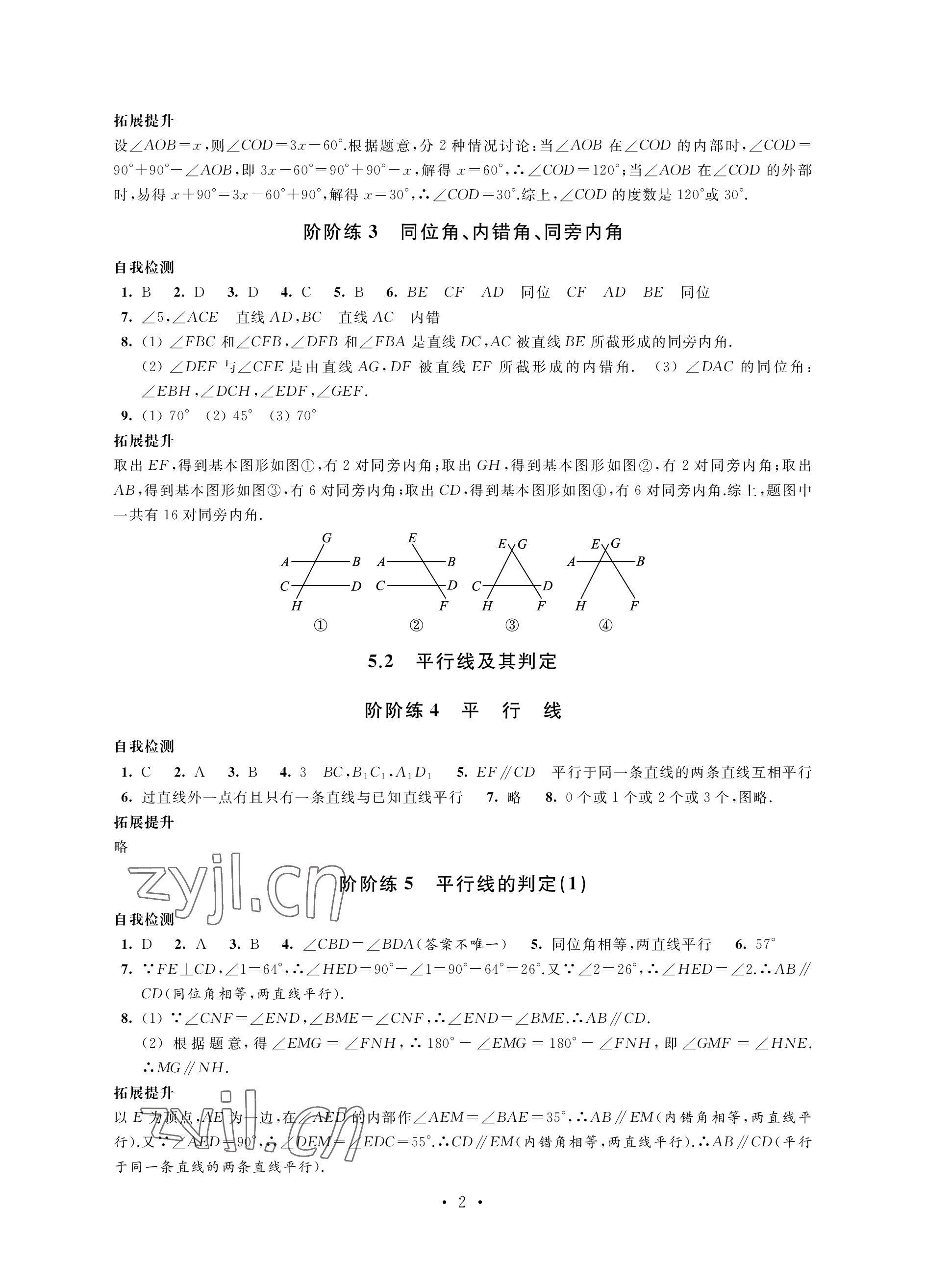 2023年自我提升與評價七年級數學下冊人教版 參考答案第2頁