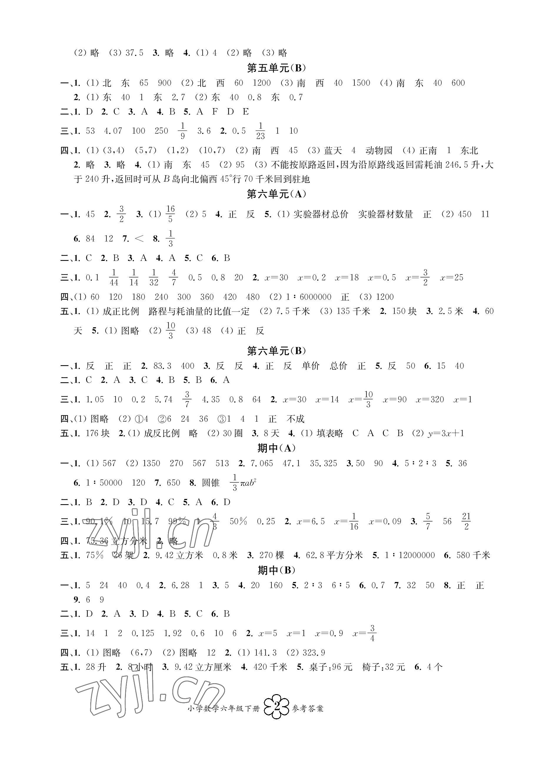 2023年导学优道六年级数学下册苏教版 参考答案第2页