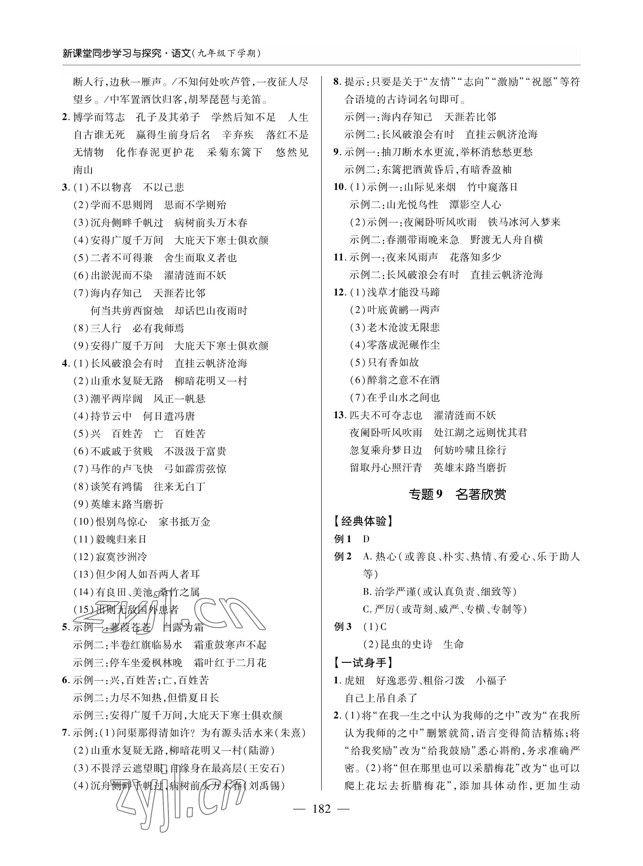 2023年新课堂同步学习与探究九年级语文下册人教版金乡专版 参考答案第3页