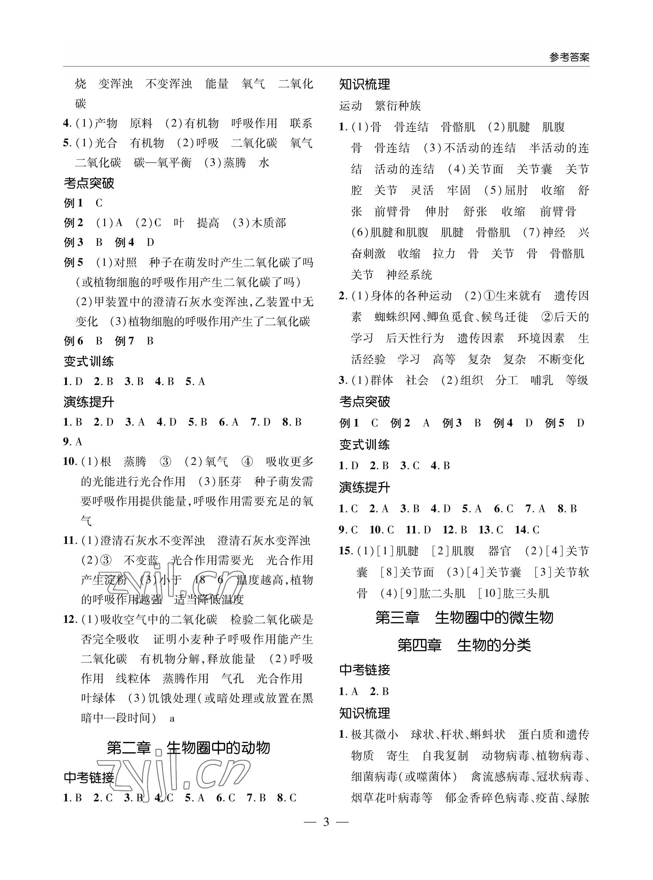 2023年新课堂同步学习与探究八年级生物下册人教版金乡专版 参考答案第3页