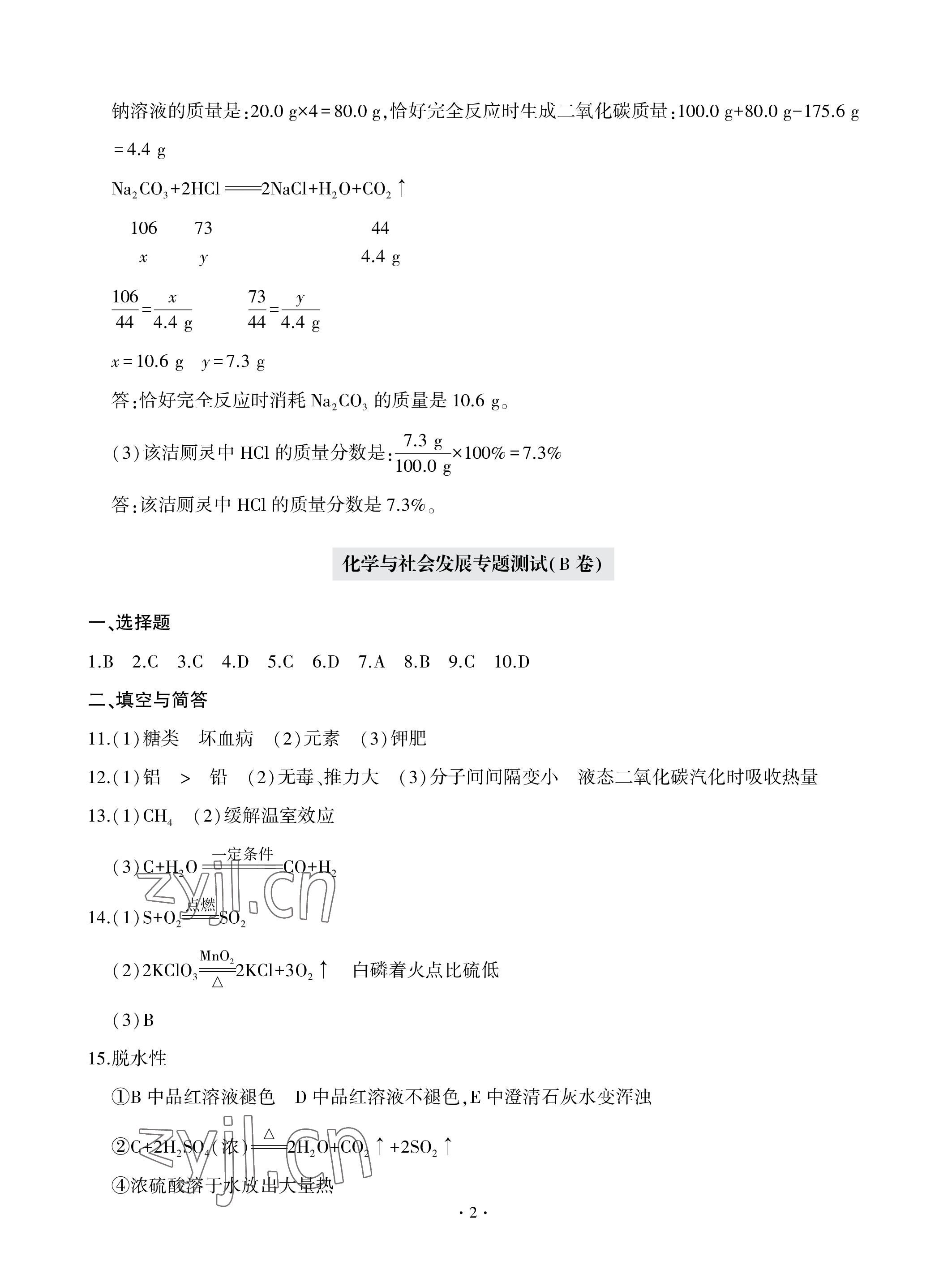 2023年單元自測試卷青島出版社九年級化學(xué)下學(xué)期人教版 參考答案第2頁