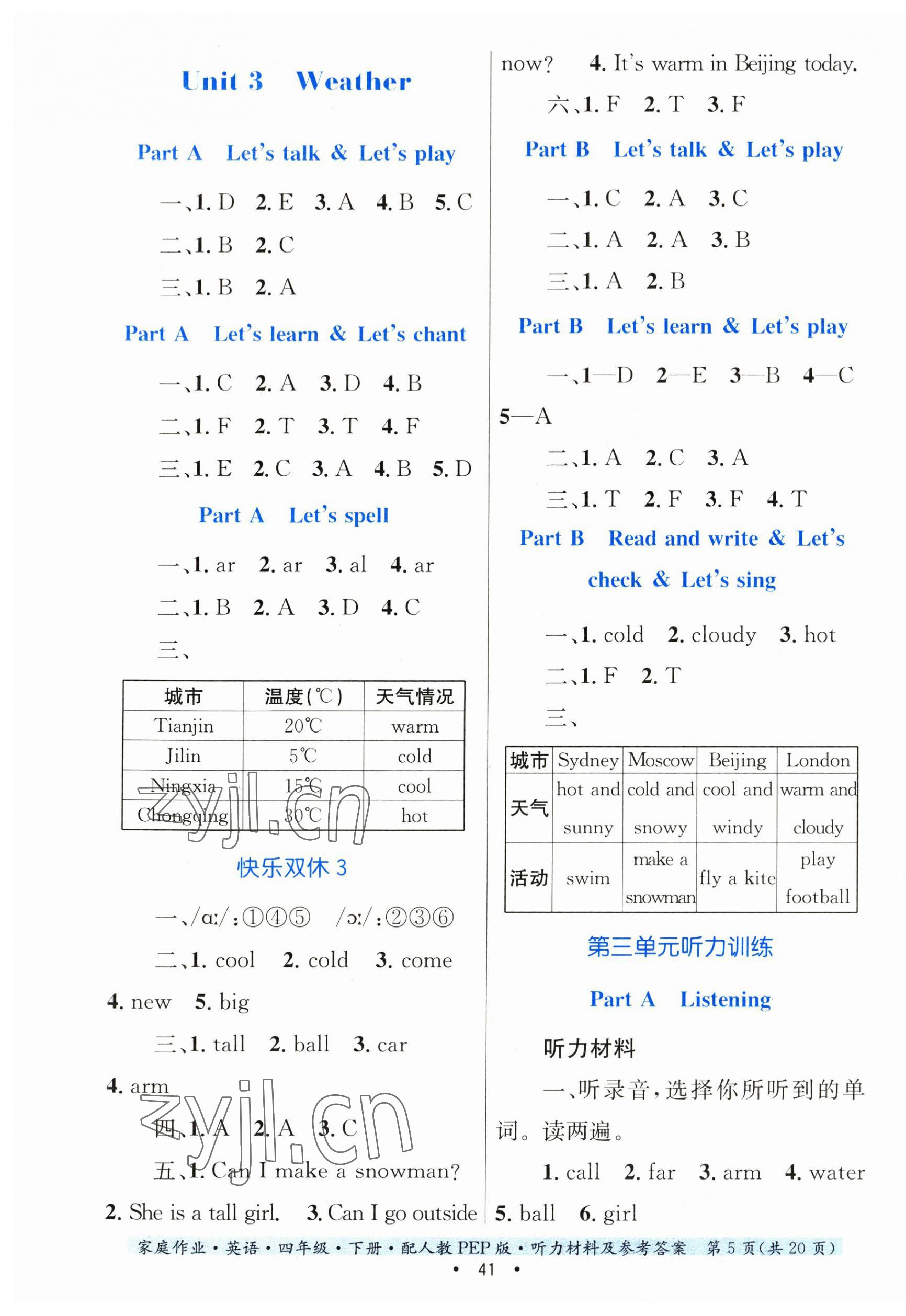 2023年家庭作业四年级英语下册人教PEP版 第5页