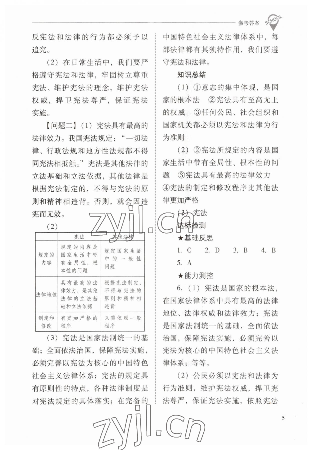 2023年新課程問題解決導(dǎo)學(xué)方案八年級(jí)道德與法治下冊(cè)人教版 參考答案第5頁