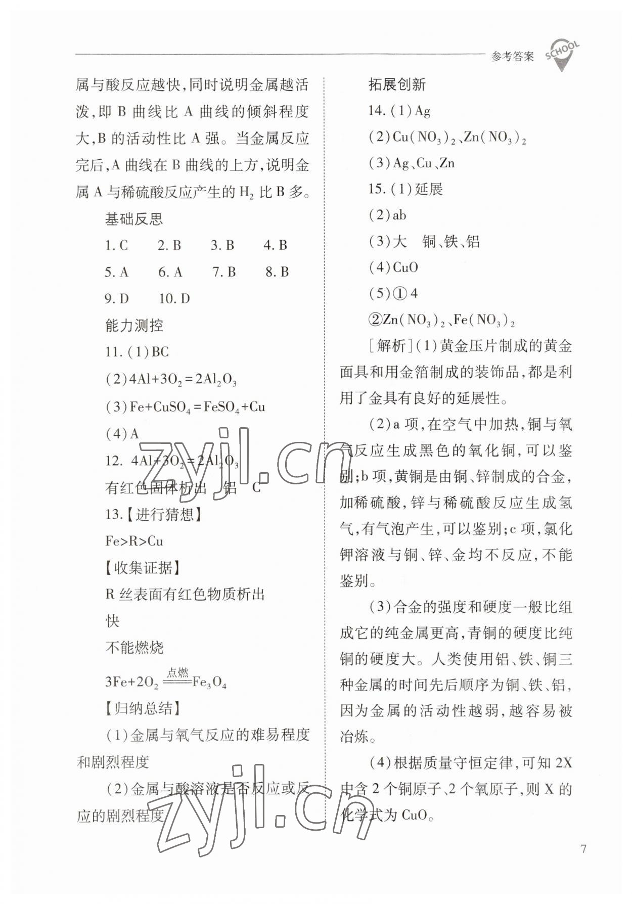 2023年新课程问题解决导学方案九年级化学下册人教版 参考答案第7页