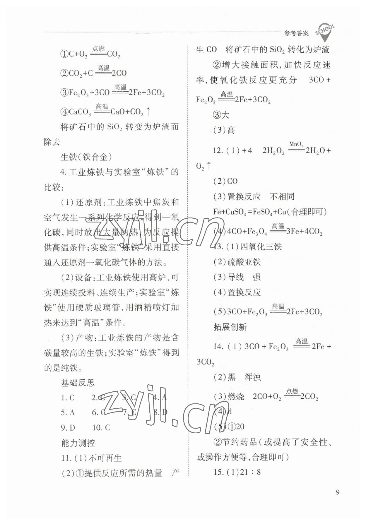 2023年新课程问题解决导学方案九年级化学下册人教版 参考答案第9页