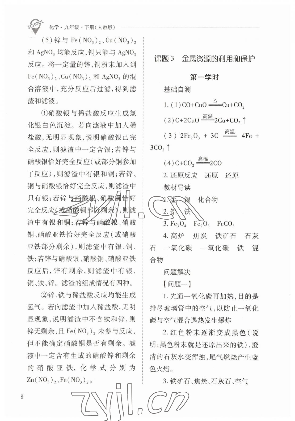 2023年新課程問題解決導(dǎo)學(xué)方案九年級(jí)化學(xué)下冊(cè)人教版 參考答案第8頁