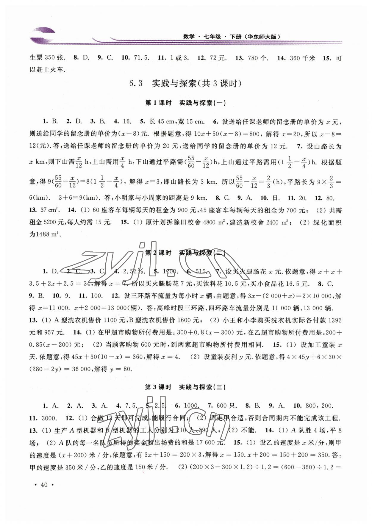 2023年学习检测七年级数学下册华师大版河南专版 参考答案第3页