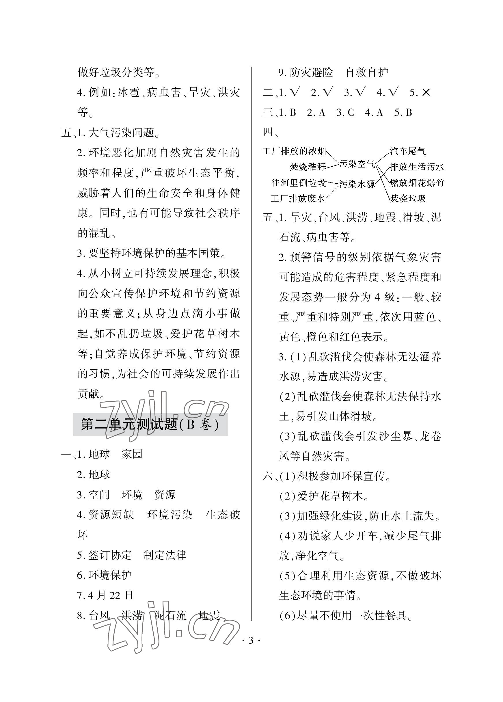 2023年單元自測試卷青島出版社六年級道德與法治下學(xué)期人教版 參考答案第3頁