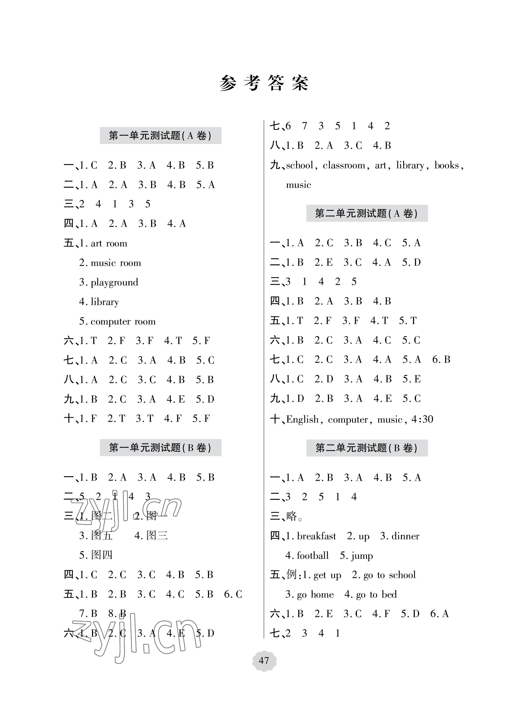 2023年單元自測(cè)試卷青島出版社四年級(jí)英語(yǔ)下學(xué)期人教版 參考答案第1頁(yè)